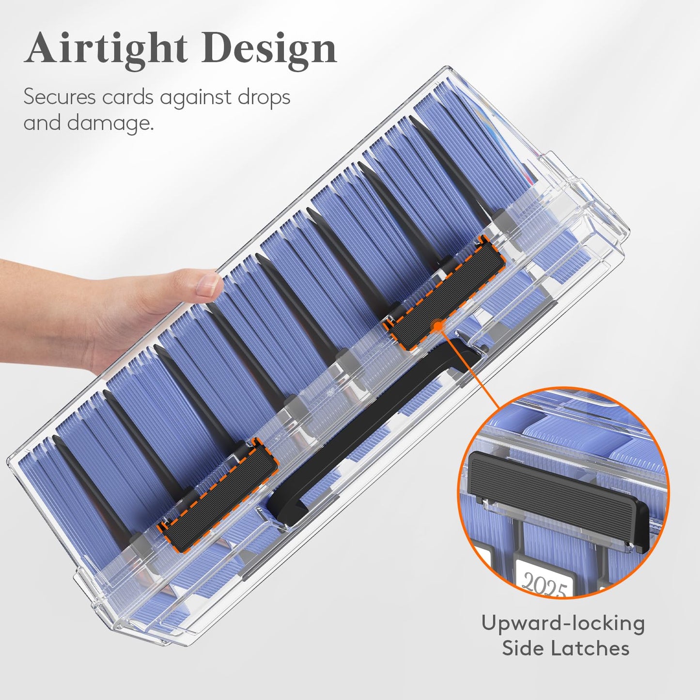 Lifewit Trading Card Storage Box fit for Toploader, Stackable Reinforced Latch Case with 8 Adjustable Dividers, Writable Labels, Organizer for MTG TCG Sports Baseball Bulk Cards, 4 PCS