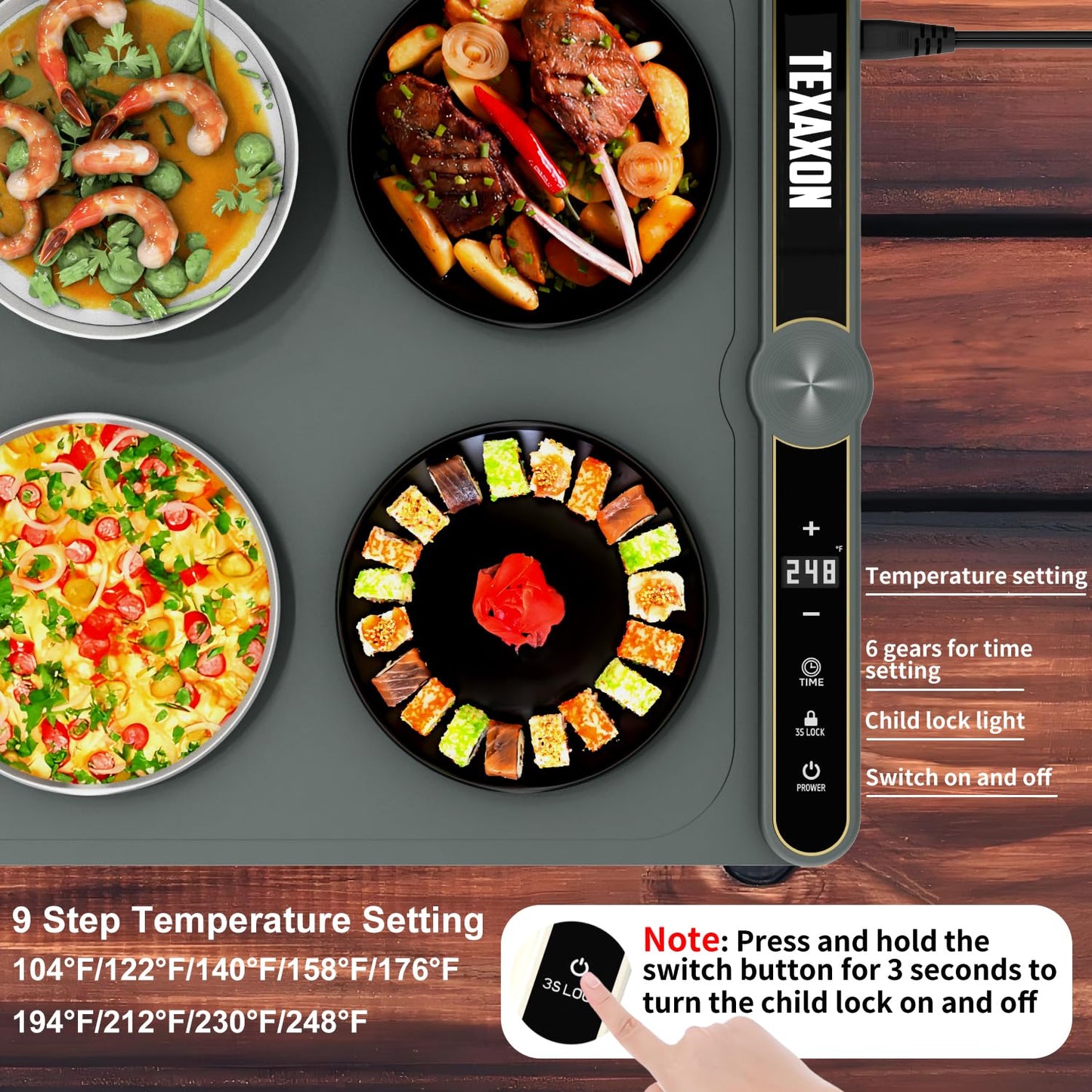 "Texaxon Warming Mat For Food XXXL 550 watts (40" x 15")- Roll Up Electric Silicon Warming Tray For Food - Buffet Servers And Warmers -Fast Heating For Buffets Party & Home And Kitchen, Chafing Dishes