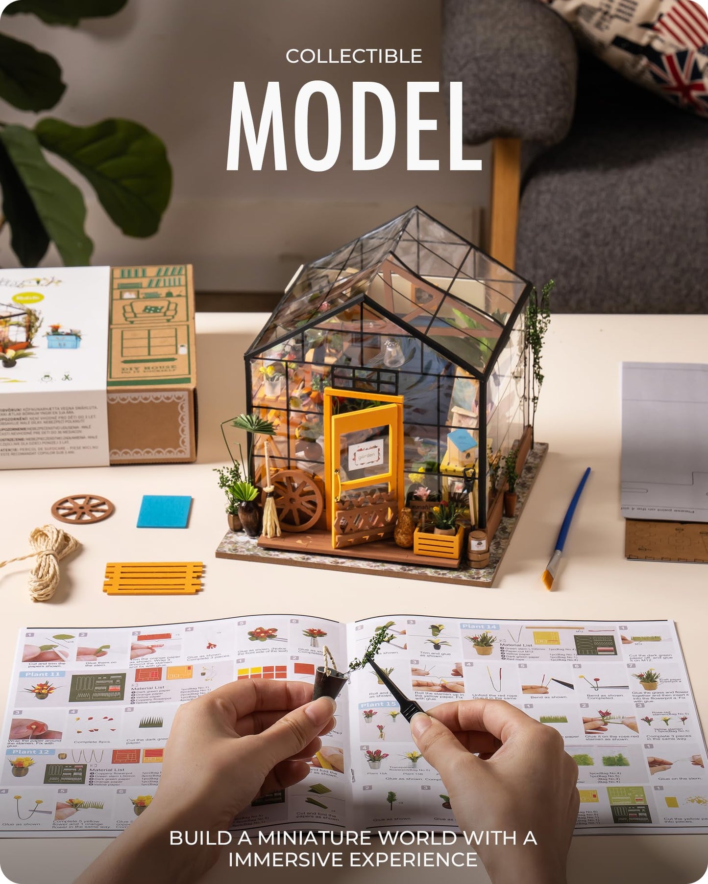 Rolife DIY Miniature House Kit, Cathy's Greenhouse Miniature Dollhouse Tiny/Mini House Making Kit with Furniture for Adults Home Decorations, Diorama Kit Gifts for Family and Friends