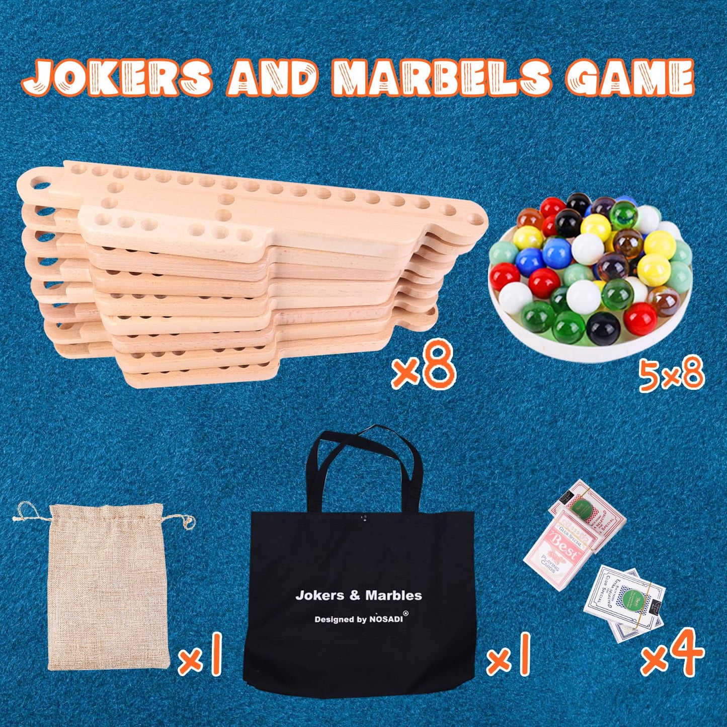 Nosadi Jokers and Marbles Board Game,Real Beech Wooden Marble Game for 2-8 Player,Best Family Board Game for Game Nights,Holidays and Casual Social Gatherings