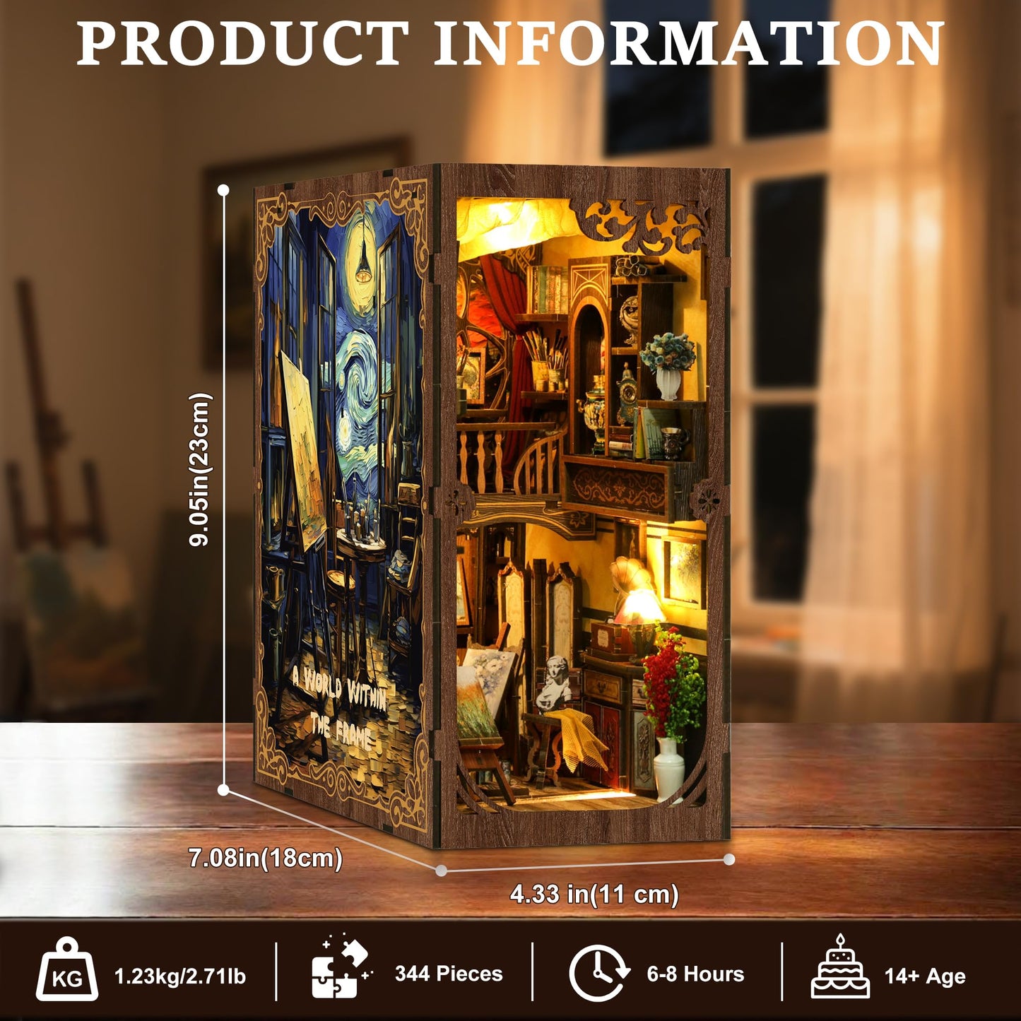 CRIOLPO DIY Book Nook Kit - DIY 3D Wooden Puzzle Miniature Bookshelf Decor with Sensor LED for Book Lovers and Collectors