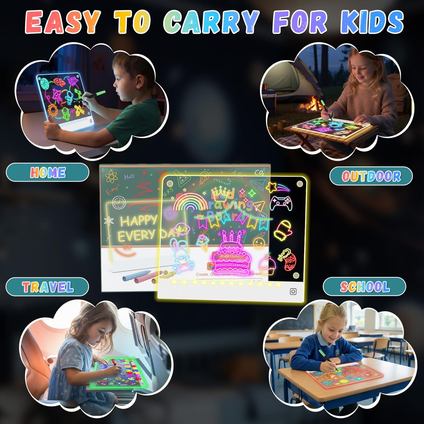 LED Note Board with 7-Color Acrylic Display, Light Up Dry Erase Board