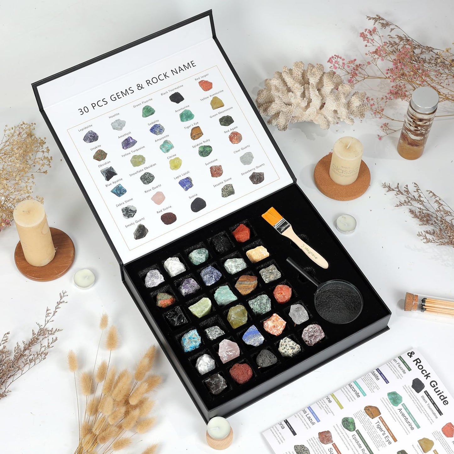 Rock Collection for Kids - 30 Pcs Rocks, Gemstones & Crystals Kit with Learning Guide,Mineral Education Set Geology Science STEM Toys, Earth Science Activity,Gifts for Boys & Girls