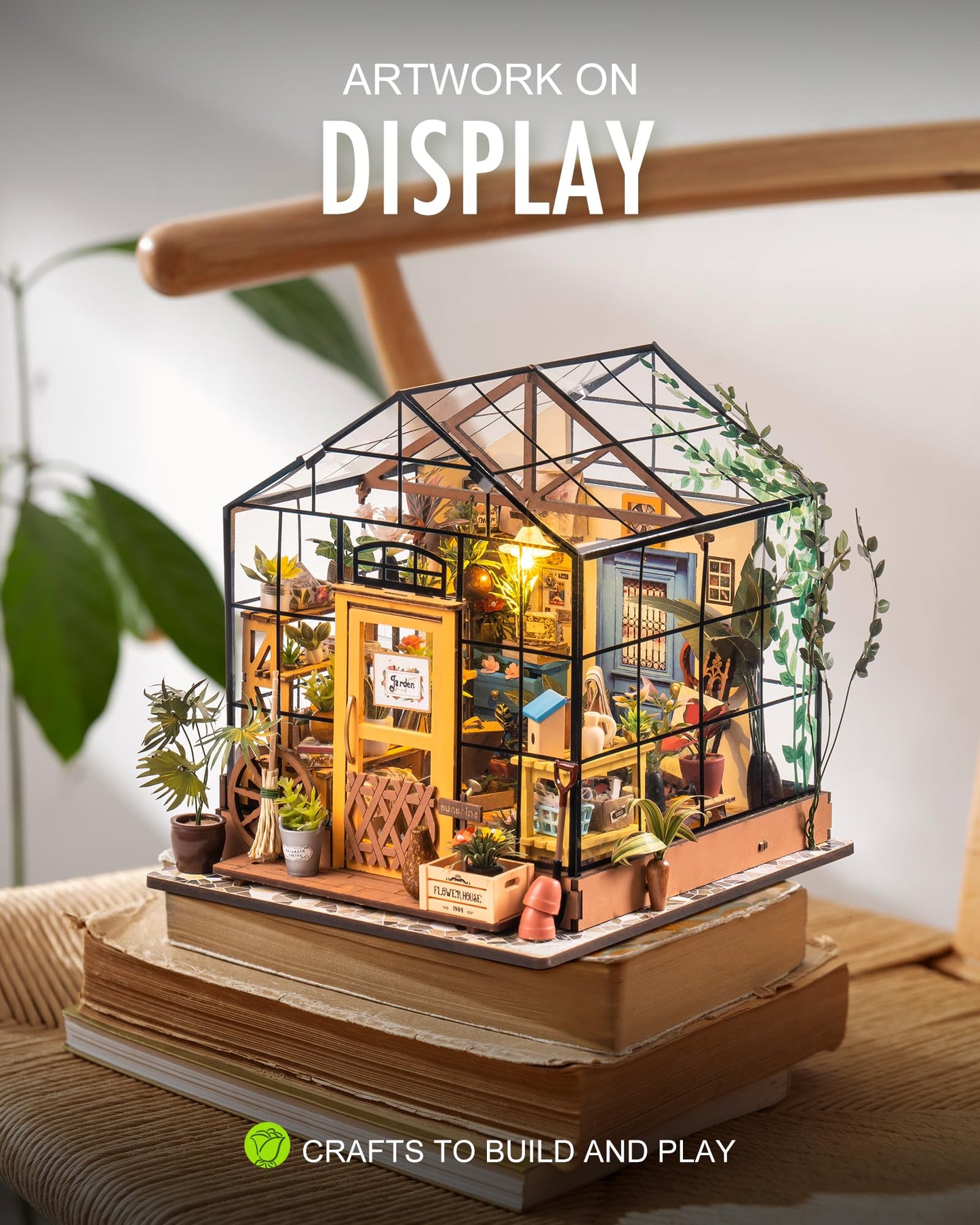 Rolife DIY Miniature House Kit Greenhouse, Tiny Home Kit for Adults to Build, Mini House with Furnitures, Halloween/Christmas Decorations/Gifts for Family and Friends (Cathy's Greenhouse)