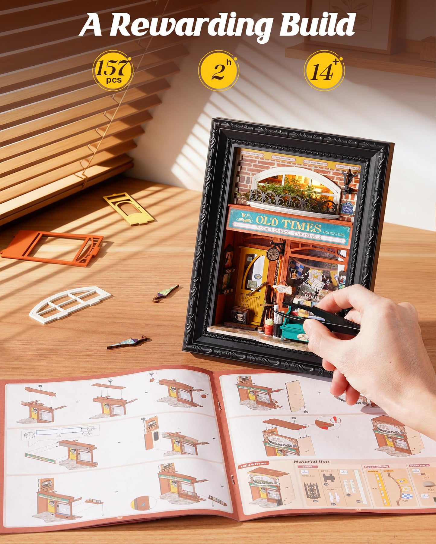 Rolife DIY Miniature House Kit Creative Frame 3D Wall-Mountable Dollhouse Mini Room Building Set Holiday Home Decor Craft for Adults (Old Times Bookstore)