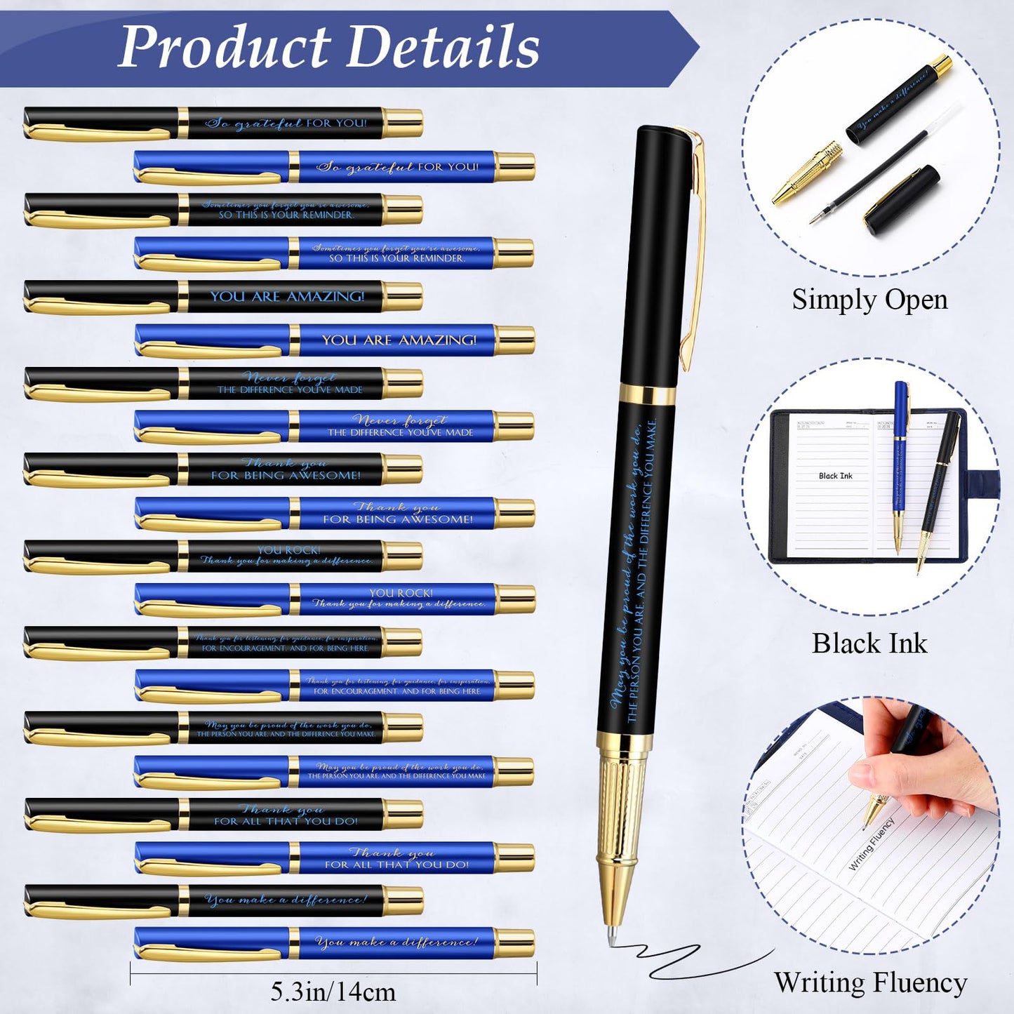 Dispowreath 20 Sets Thank You Leather Journal Notebook with Inspirational Ballpoint Pens Fathers Day Teacher Nurse Employee Gift for Police Officer Men Coworker Team (Black and Blue,Appreciation Sign)