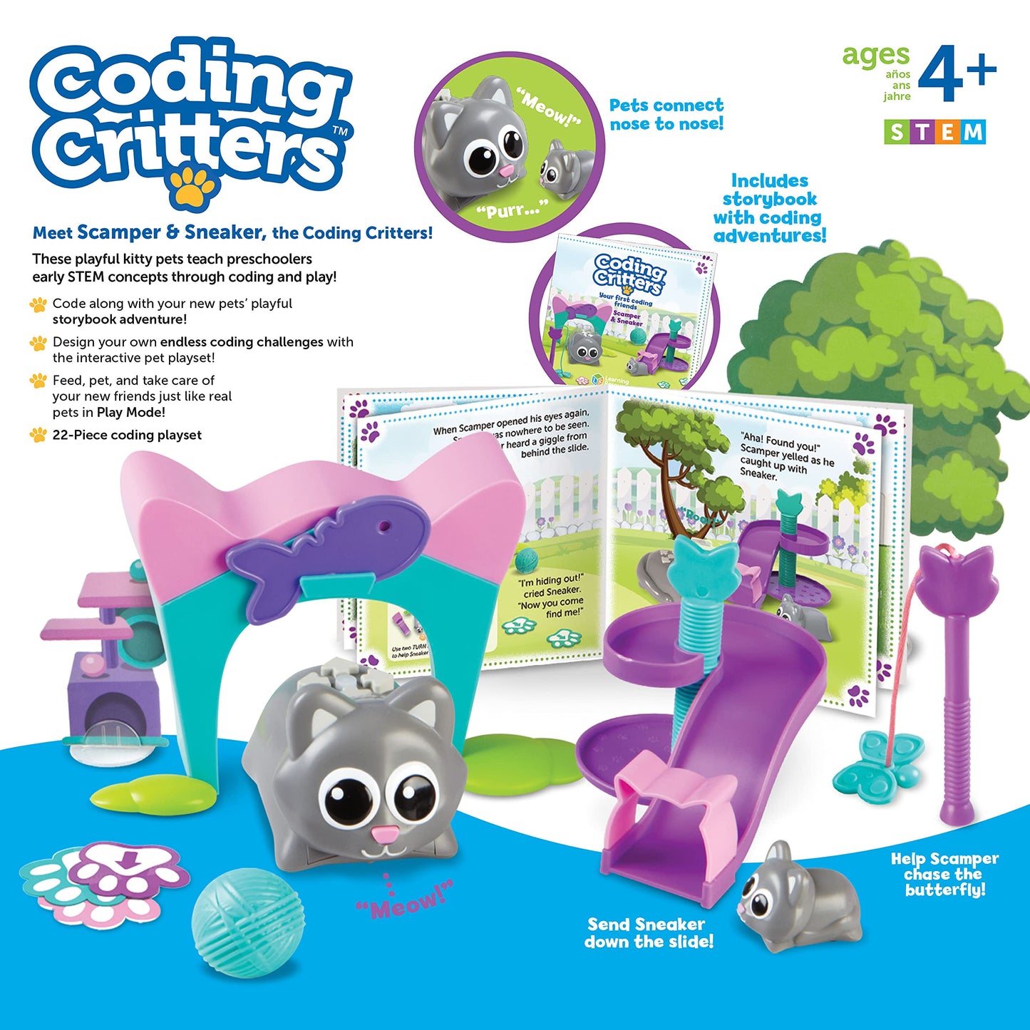 Learning Resources Coding Critters Scamper & Sneaker - 22 Pieces, Ages 4+ Educational Learning Games, Screen-Free Early Coding Toy for Kids, Interactive STEM Coding Pet