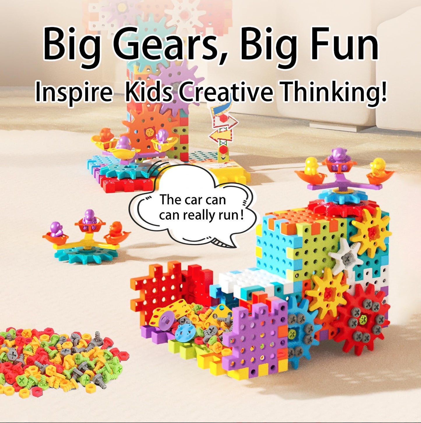 CZOALX Montessori Electric Gear Building Blocks Toys, Kids Tool Set - 234 Pcs Design and Drill Toddler Screws Toy, STEM Educational Construction Toy for Boys Girls Gift Ages 3-5
