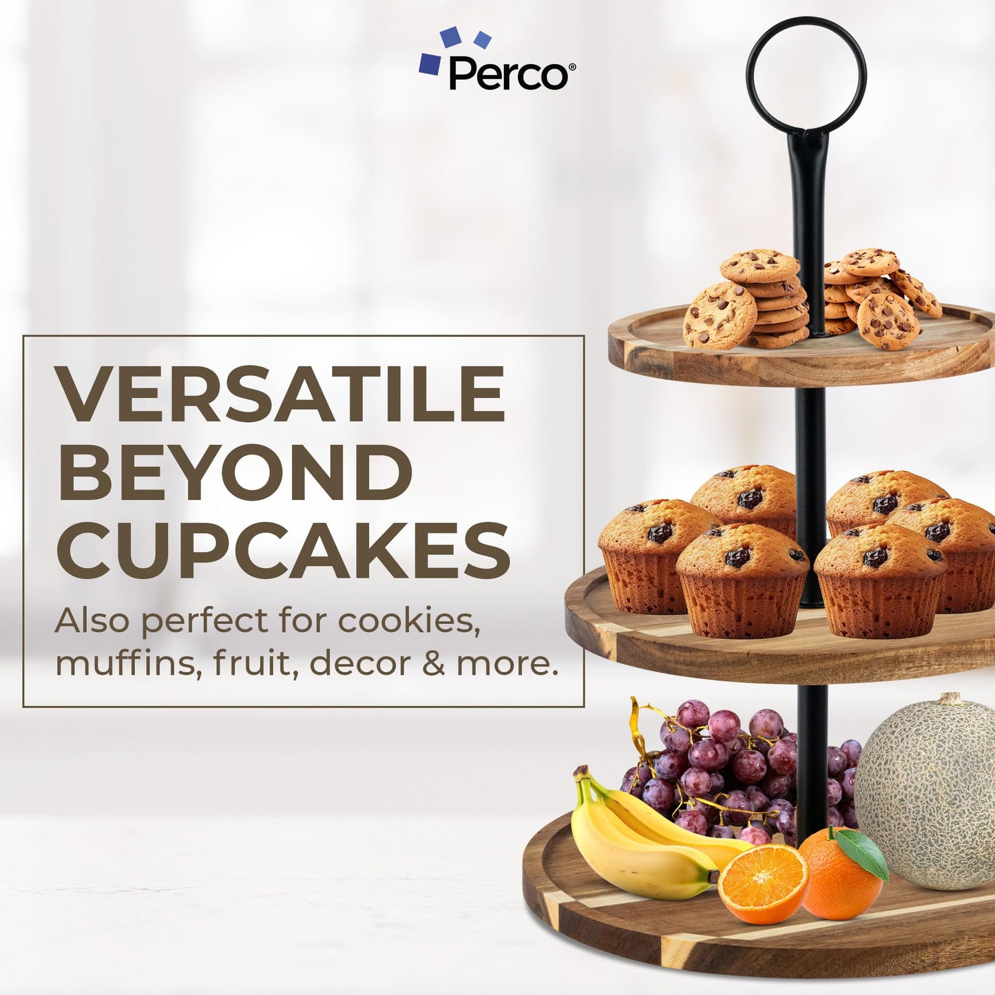 Perco Cupcake Stand, 3 Tier Wooden Tiered Display Stand for 20 Cupcakes – Wood Dessert Table Display Set, Tiered Serving Tray for Weddings, Birthdays, Baby Showers & Events