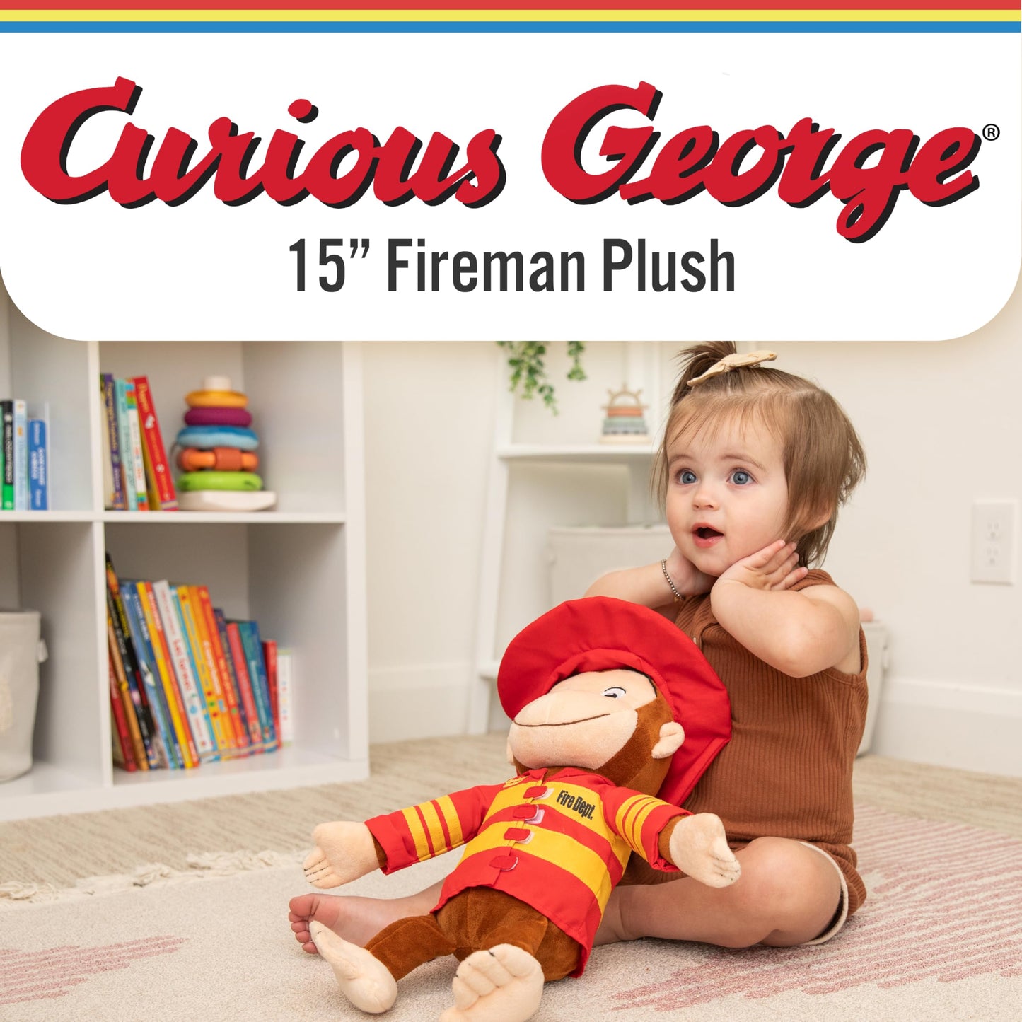 Kids Preferred Curious George Fireman 15 inch Stuffed Animal Plush Toy for Toddler Boys & Girls