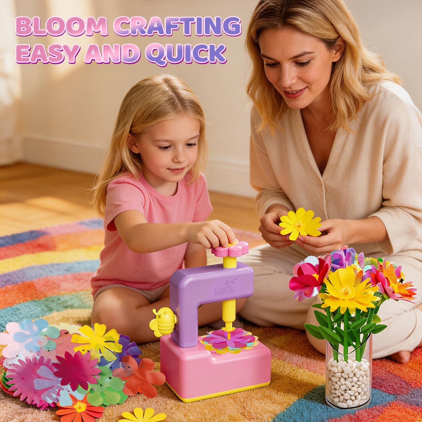 Kiditos Flower Maker Toy for Kids, DIY Flower Bouquet Craft Kit, Build Your Own Flower Bouquet, Flower Craft Kit for Girls, Arts and Crafts Gift for Girls Age 3+