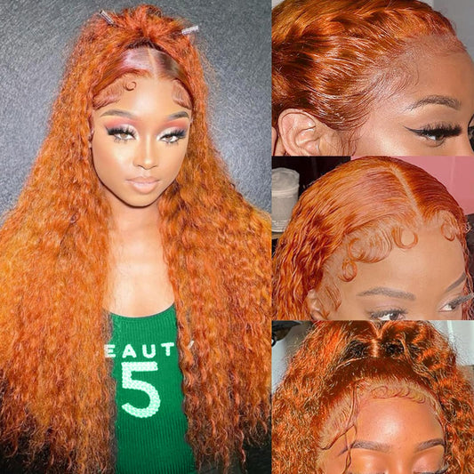 30 Inch Ginger Deep Wave Lace Front Wig Human Hair 13x6 Orange Ginger Wigs Human Hair 350 Deep Curly Lace Front Wigs Hd Transparent Ginger Deep Wigs 200% Density Orange Deep Wave Front Wigs for Women