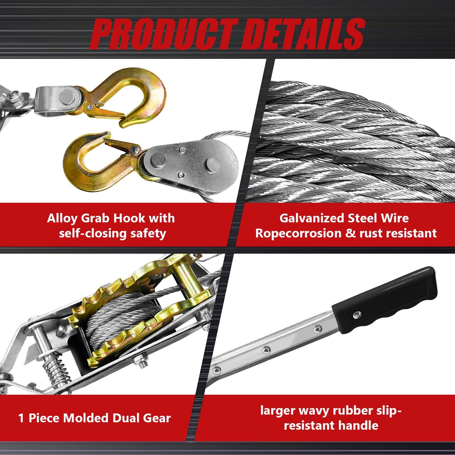 YATOINTO Come Along Winch 2 T Pulling Capacity 7 FT Steel Cable 2 Hooks Heavy Duty Ratchet Power Puller Tool with Dual Gears Automotive Hoist Cable Puller Ideal for Vehicle Rescue.