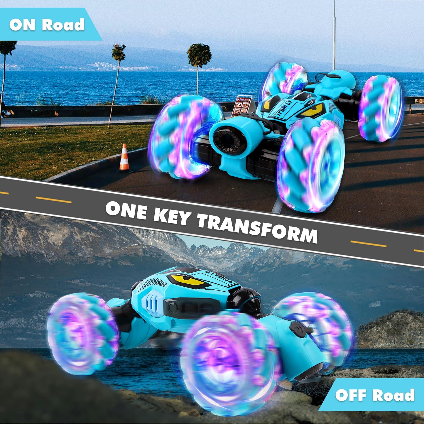 DPAPDI Gesture Sensing RC Stunt Car - 2.4GHz 4WD Remote Control Toy with Dual Spray, All-Terrain Off-Road Vehicle with Lights & Music, Gift for 6-12 Year Old Boys Girls Birthday