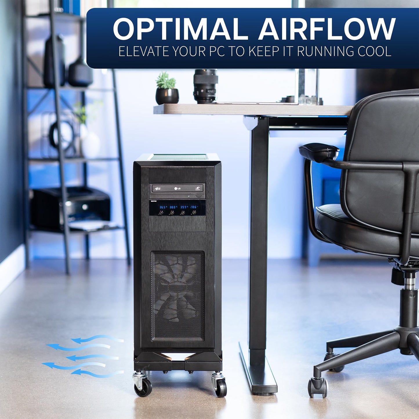 VIVO Premium Large Steel PC Cart, Rolling CPU Trolley, Adjustable Mobile Computer Stand Holder with Locking Wheels, Fits Most Gaming PCs up to 25 x 12 inches, Under Desk, Black, CART-PC03D
