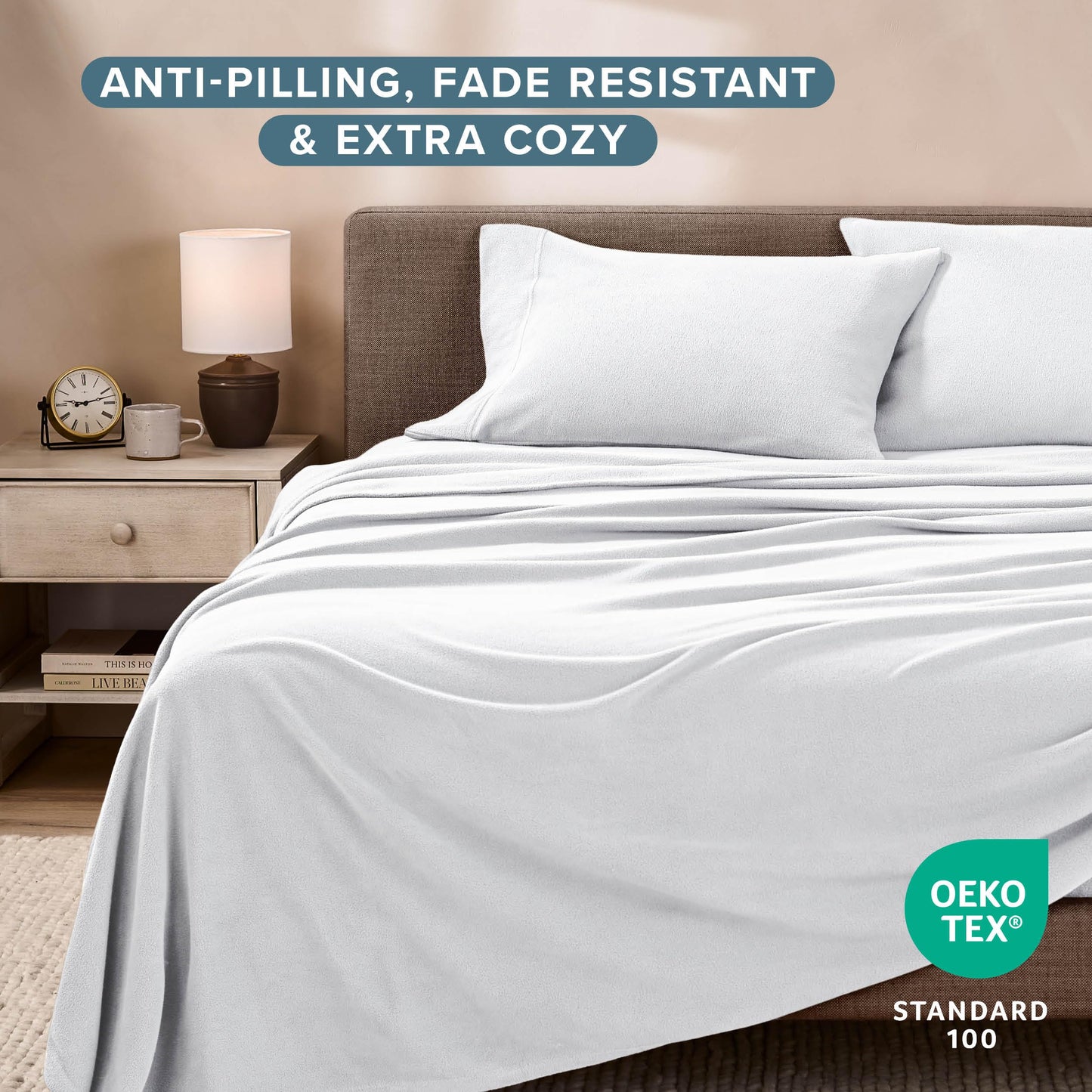 Bare Home Super Soft Fleece Sheet Set - Full Size - Extra Plush Polar Fleece, No-Pilling Bed Sheets - All Season Cozy Warmth (Full, White)