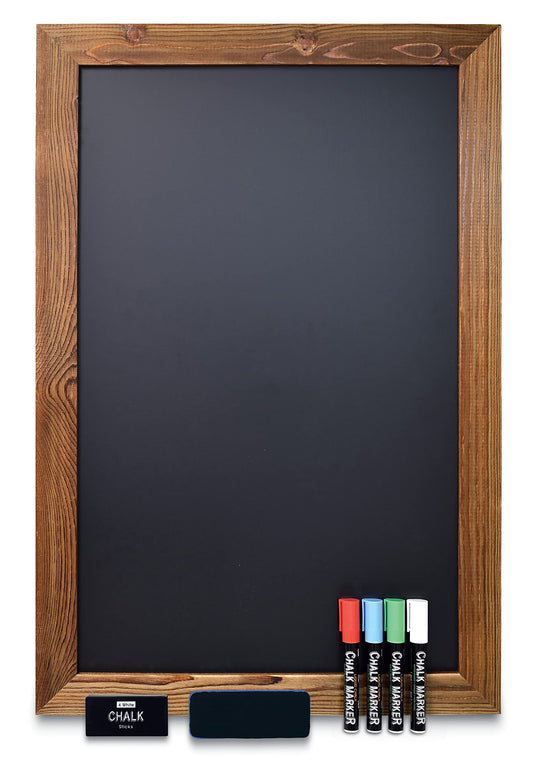 Better Office Products Magnetic Chalkboard, 20x30 Rustic Wood Frame Chalkboard Sign, Wall Mount Vertical/Horizontal, Includes Chalk Markers, Eraser, Chalk Board Easel Sign for Home Business Decor