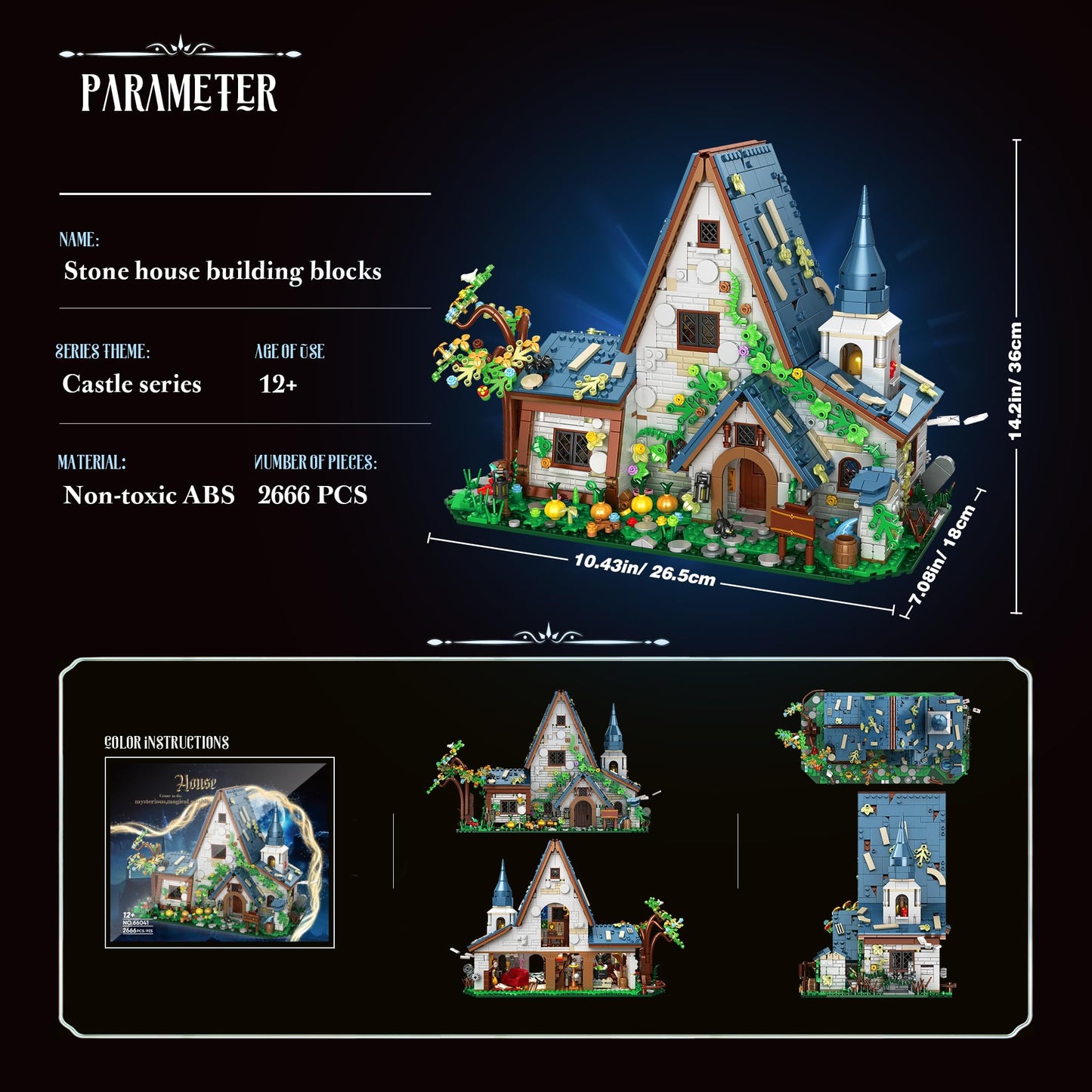 FliCineCrt Magic Stone House Building Block Set for Girl 8-12, Creator Architecture House Building Kit, Model House Toy for Kids, Gift Idea for Boys and Girls Aged 9 and Up, 2666Pcs