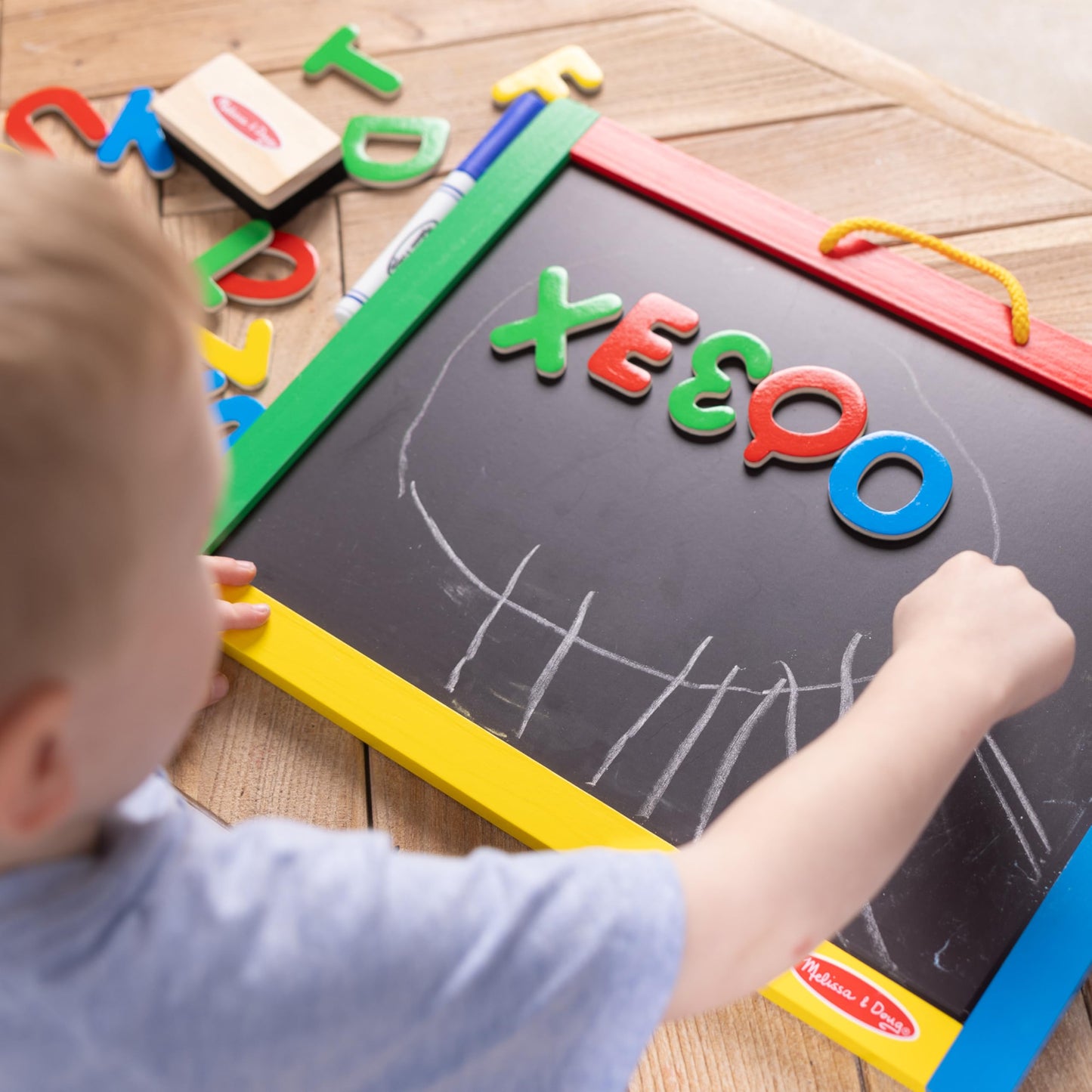 Melissa & Doug Magnetic Chalkboard and Dry-Erase Board with 36 Magnets (Numbers and Uppercase Letters), Chalk, Eraser, and Dry-Erase PenLetters and Numbers Learning Toys, Chalk Board