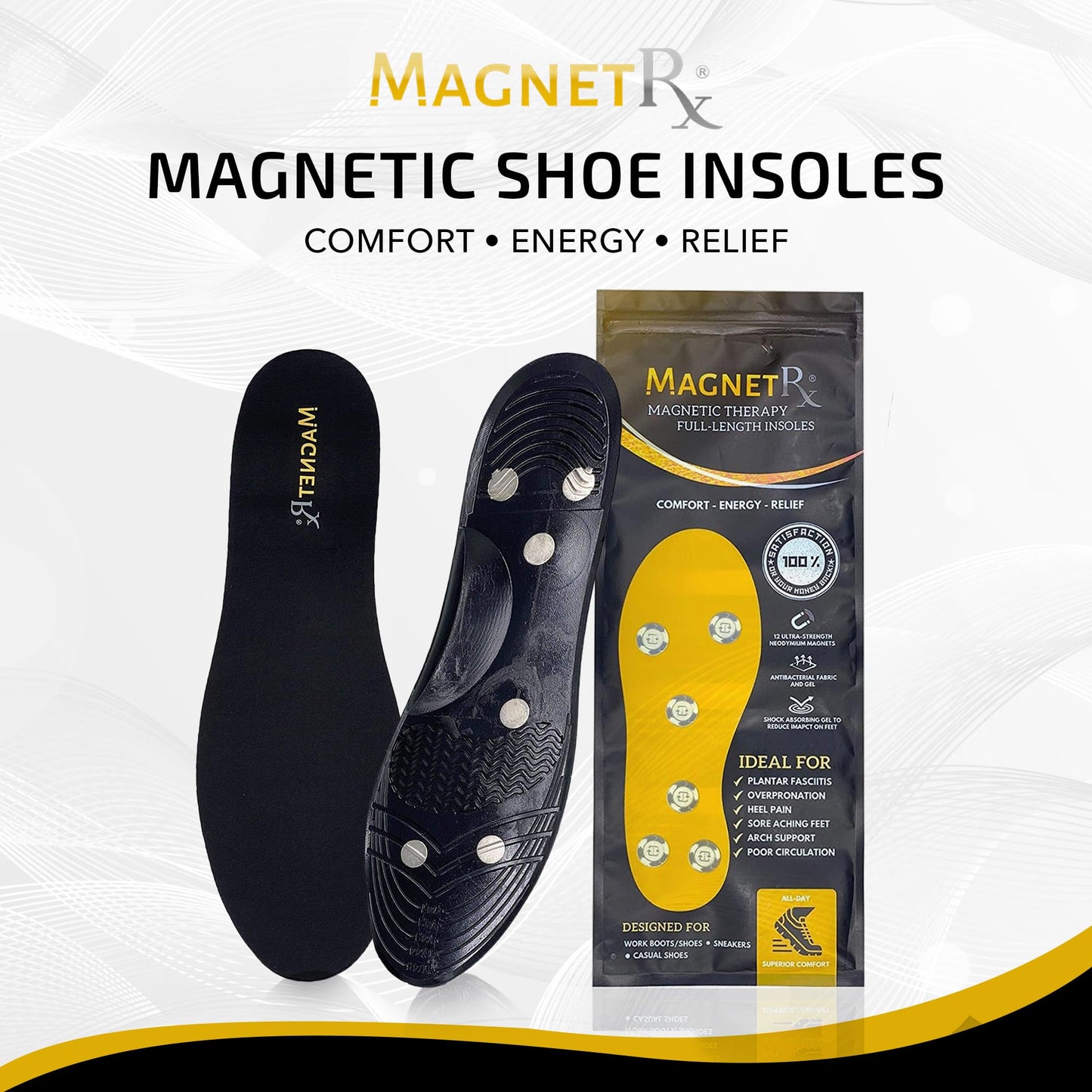 MagnetRX® Magnetic Inserts for Shoes – Effective Magnetic Shoe Inserts with Foot Magnets – Gel Comfort Magnetic Insoles for Women (Women’s: US 5-10 / EU 35-40)