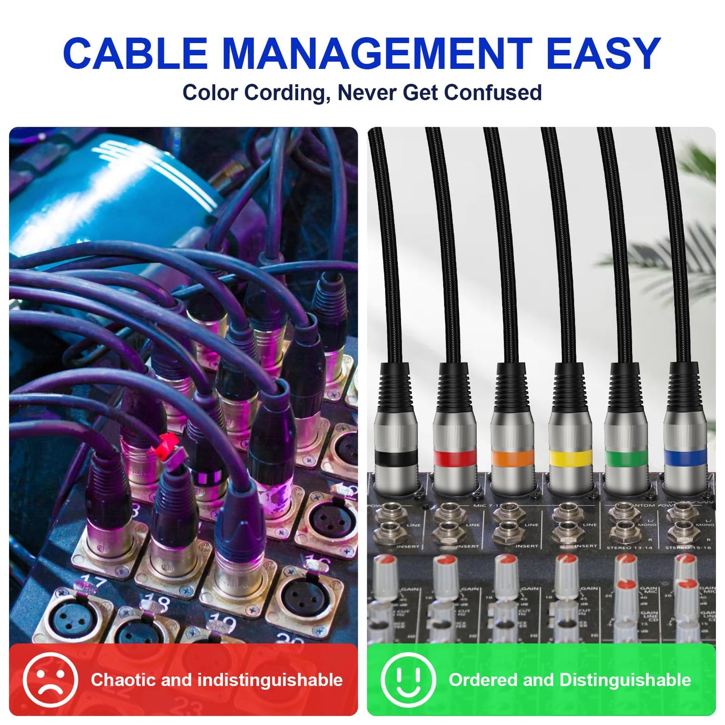 Heams Professional 6 Pack 25FT XLR Cables, Noise Free and Long-Lasting Braided XLR Microphone Cable, All Copper Conductors Balanced Male to Female Mic Cable for Studio Monitor, Mixer, DMX, Colorful