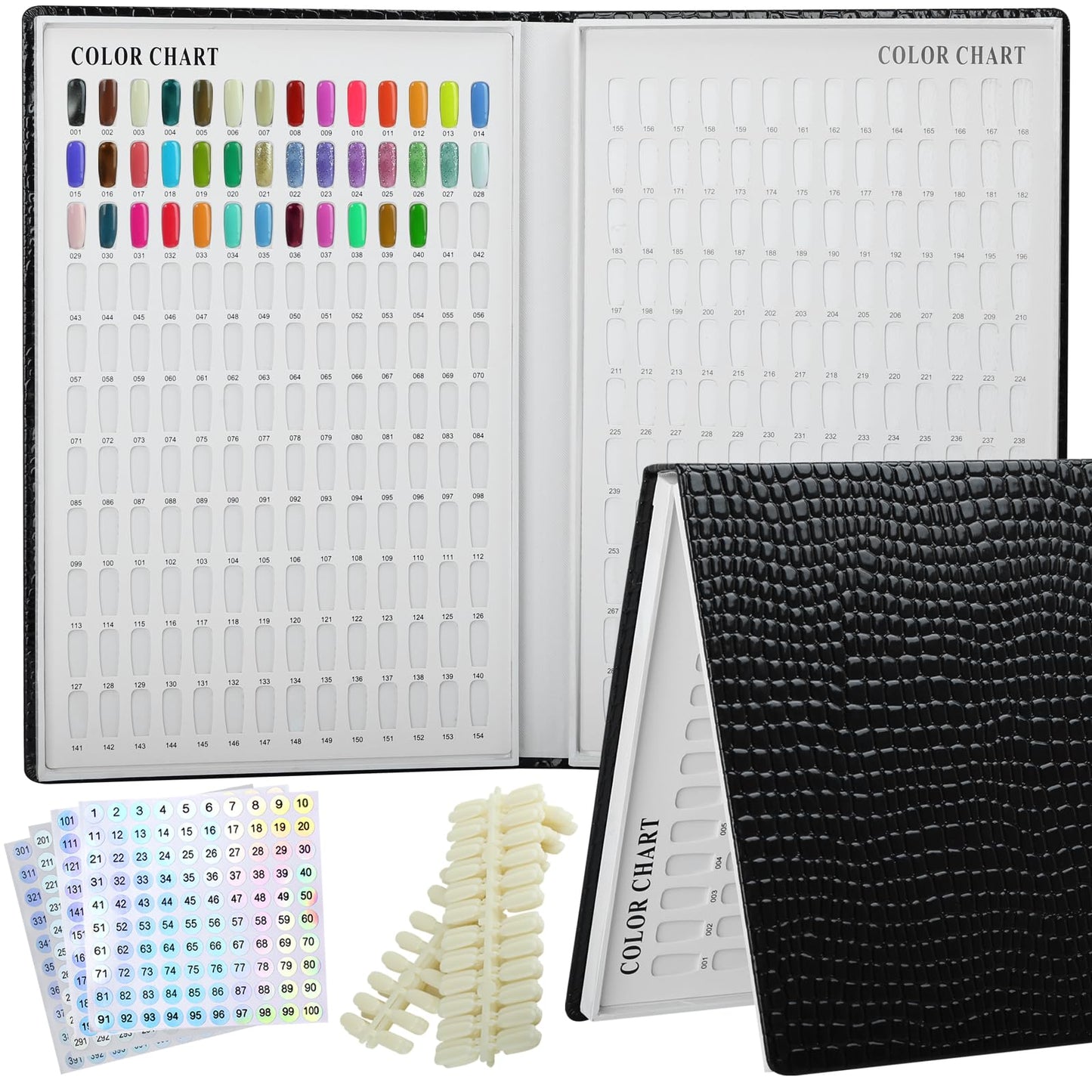 vnjaoi Professional 308 Nail Colors Chart with Number Labels, Black Nail Gel Polish Display Card Book, Nail Art Salon Display Booklet, Nail Color Swatches Nail Practice Card Design Board