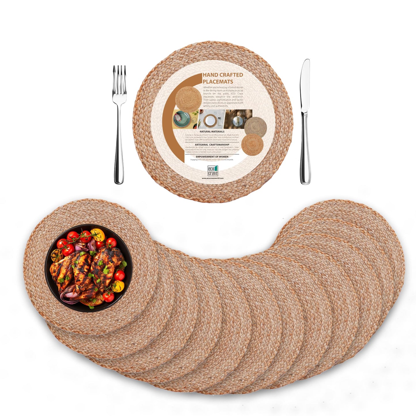 Round Placemats Set of 12 - Jute Placemats for Boho Dining - Woven Mats for Table Décor