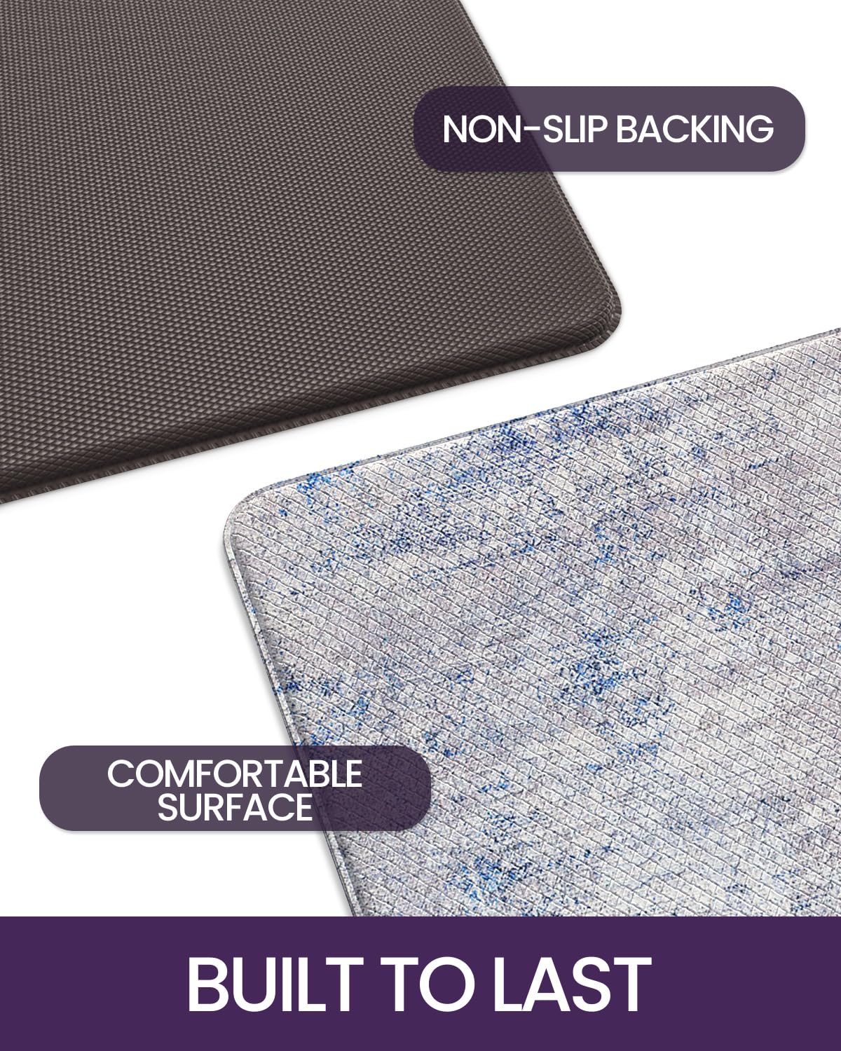 DEXI Kitchen Mats Cushioned Anti Fatigue, 23x86 Floor Padded Runner Rug Non Slip, Waterproof Standing Comfort Memory Foam for Front Sink Laundry, Blue