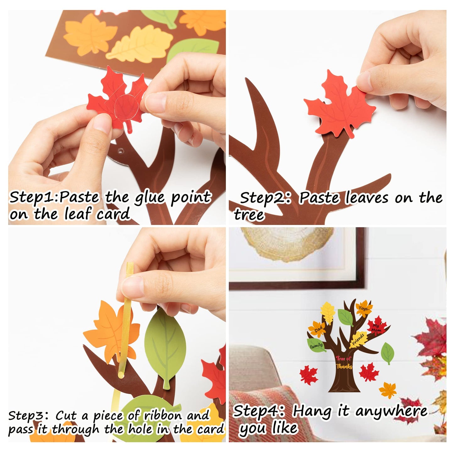Haooryx 24 Pack Tree of Thanks Make Your Own Thanksgiving Tree Hanging Ornament, DIY Fall Craft Kit for Kids Classroom Autumn Thankful Art Project Activity Party Home Decoration