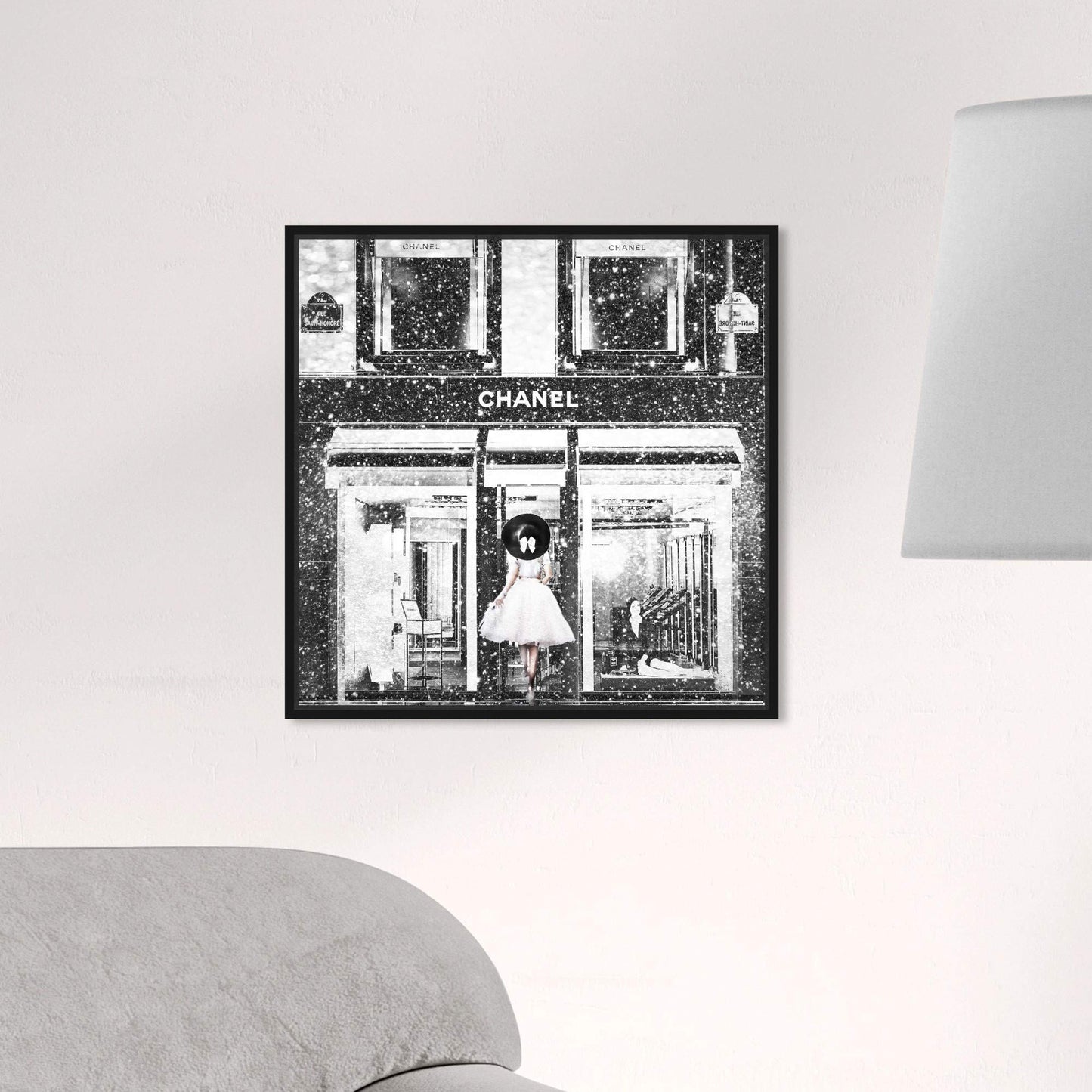 The Oliver Gal Artist Co. Fashion and Glam Wall Art Canvas Prints 'Queen of The Store Noir' Lifestyle Home Décor, 16 in x 16 in, Black Frame