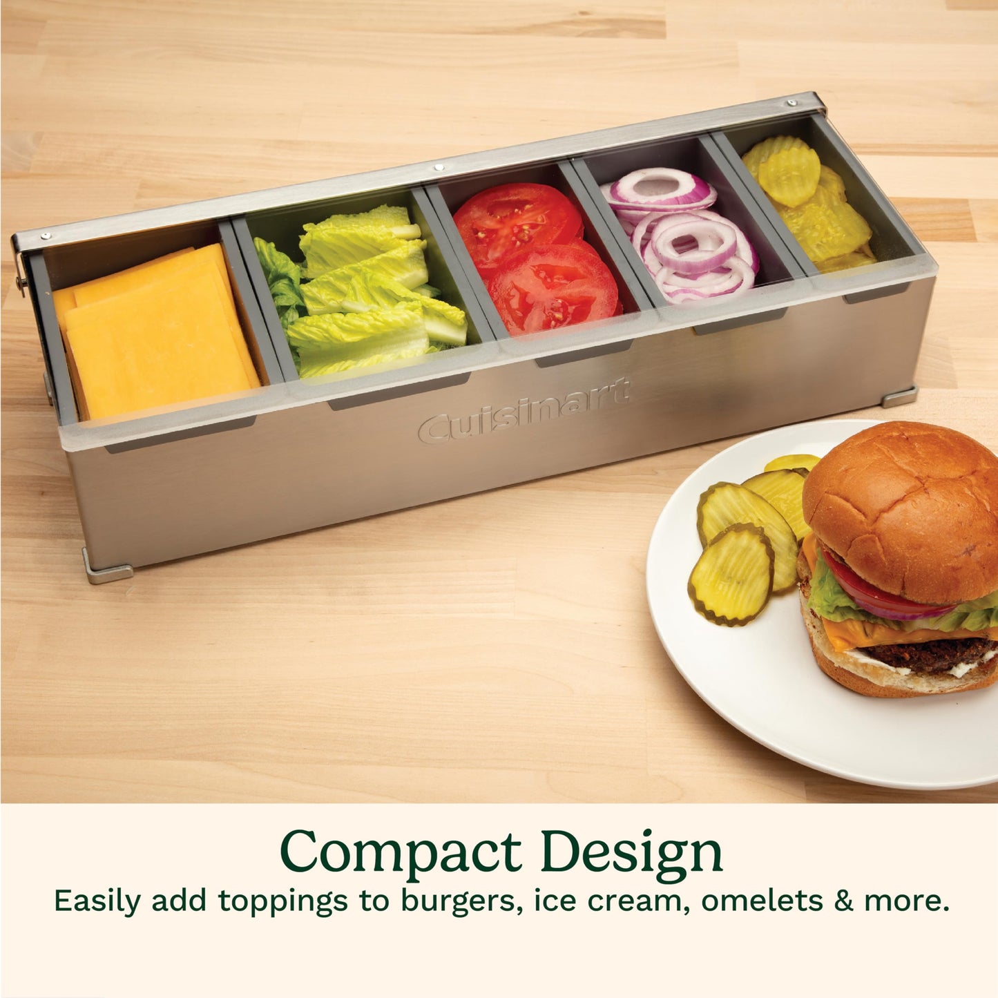 Cuisinart Condiment & Topping Station, 5 Dishwasher Safe Containers for Toppings & Condiments, Versatile Fresh Food Prep Station with Clear Lid, Perfect for BBQs, Burgers, Tacos, Pizza & Omelets