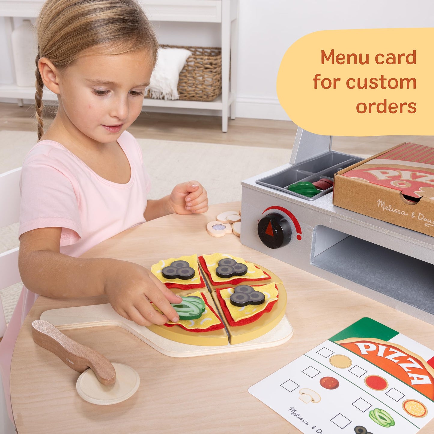 Melissa & Doug Top & Bake Wooden Pizza Counter Play Set with Play Food (41 Pcs) Preschool Toy - FSC CertifiedPizza, Wooden Food Set, Pretend Sets for Kids Ages 3+