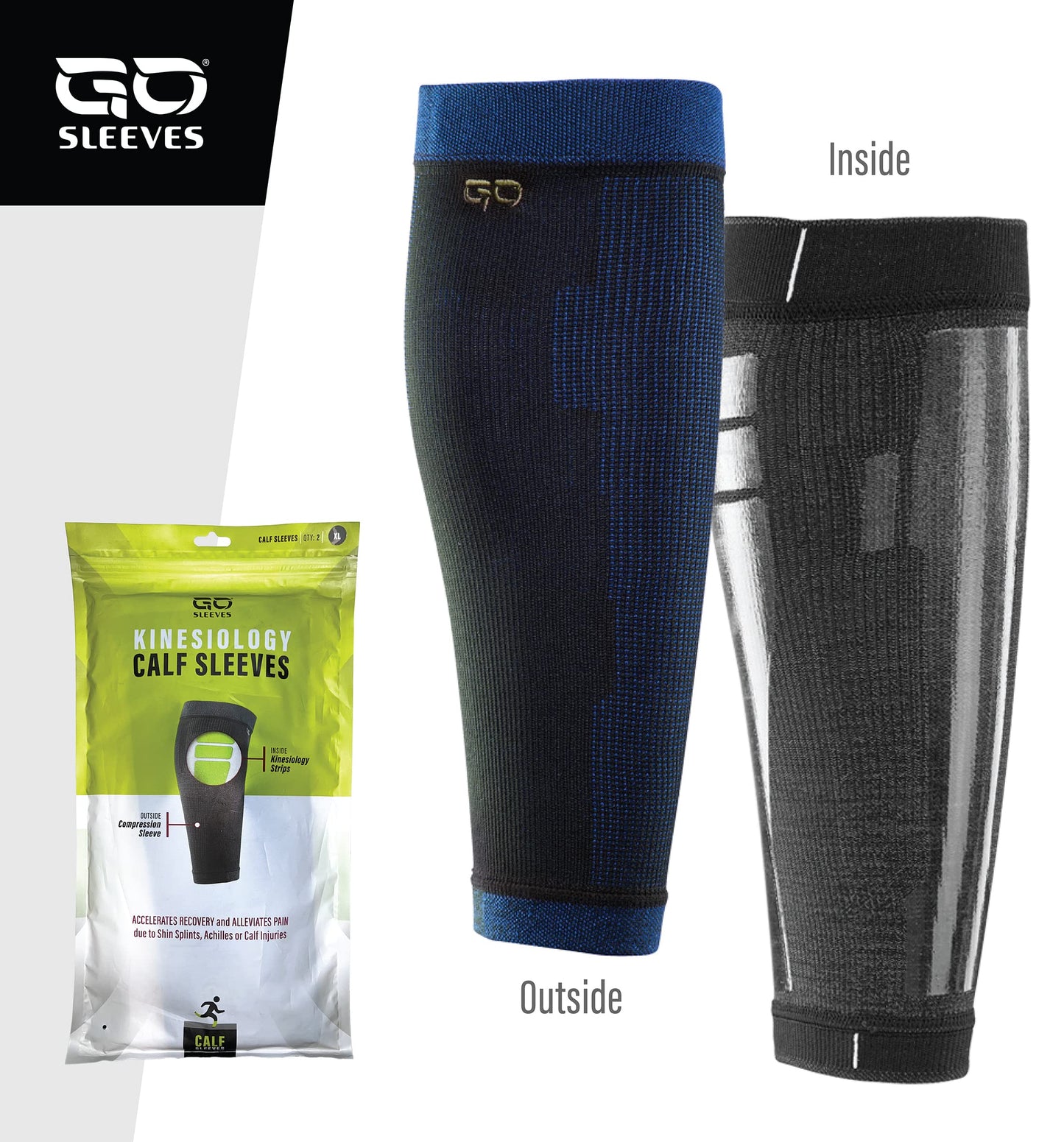 GO SLEEVES Kinesiology Calf Compression Sleeve Men, Targeted Support for shin splints, Muscle Fatigue, Soreness, Calf Muscle