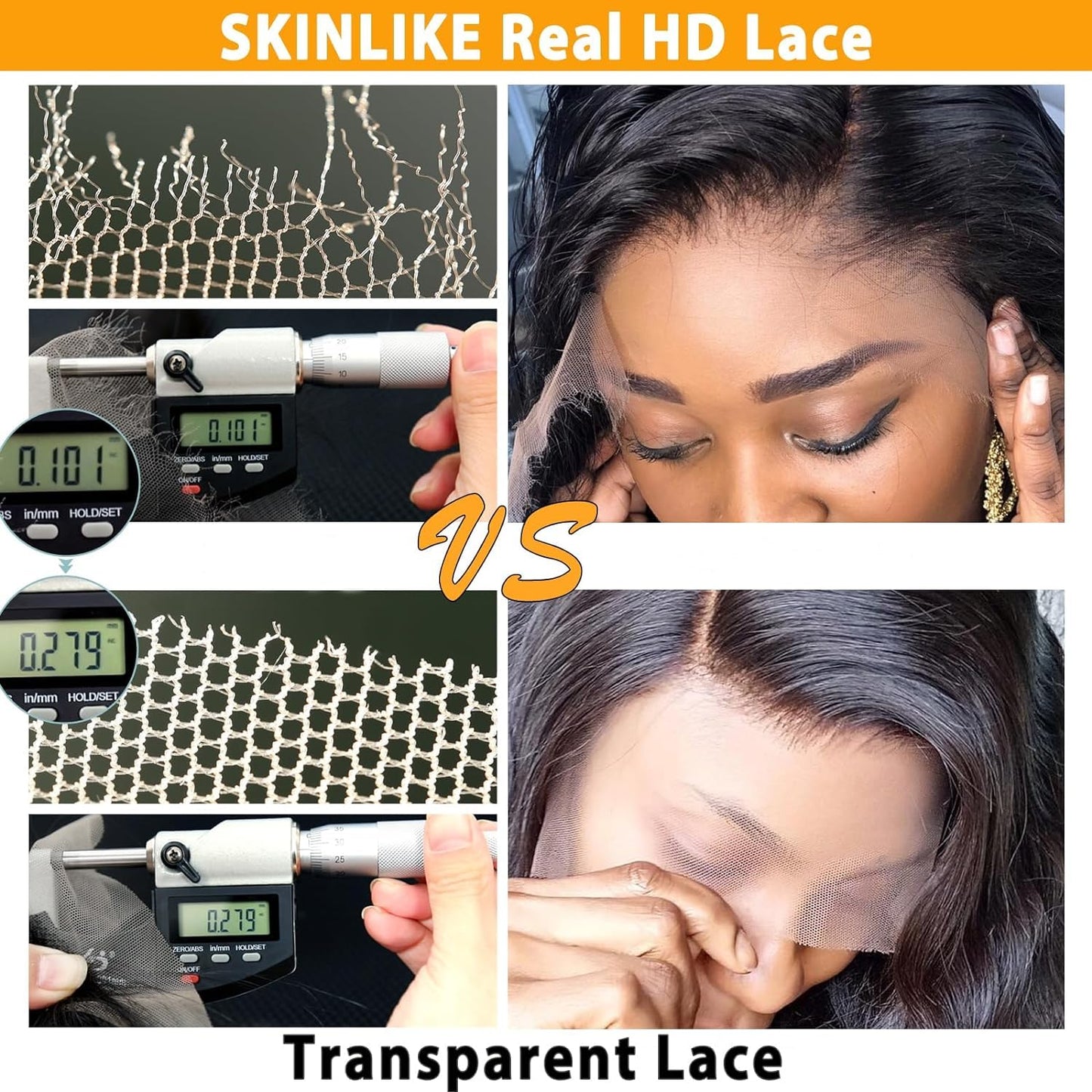 BEEOS 2x6 Skinlike Real HD Lace Closure Only, 0.10mm Ultra-thin Invisible Lace Pre Plucked Hairline Straight Human Hair Closure Bleached Knots 16 Inch