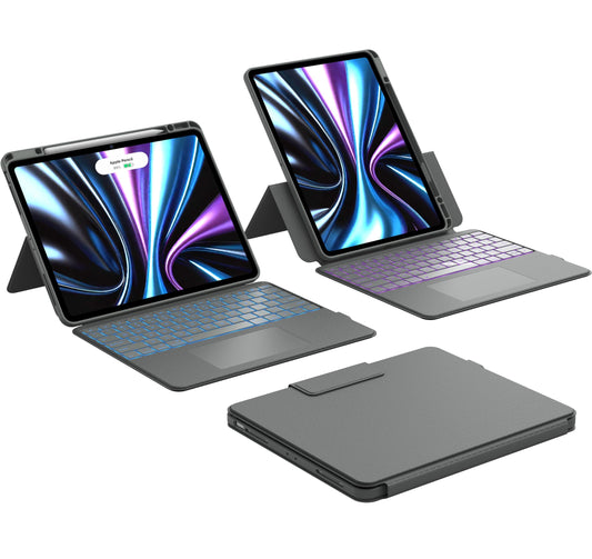 CHESONA Rugged for iPad Air 13 Inch (M3/M2, 2025/2024), iPad Pro 12.9 Case with Keyboard, Magnetic Detachable Case & 7-Color Backlit, Smart Trackpad, 15°-180° Adjustable, Portrait/Landscape, Gray