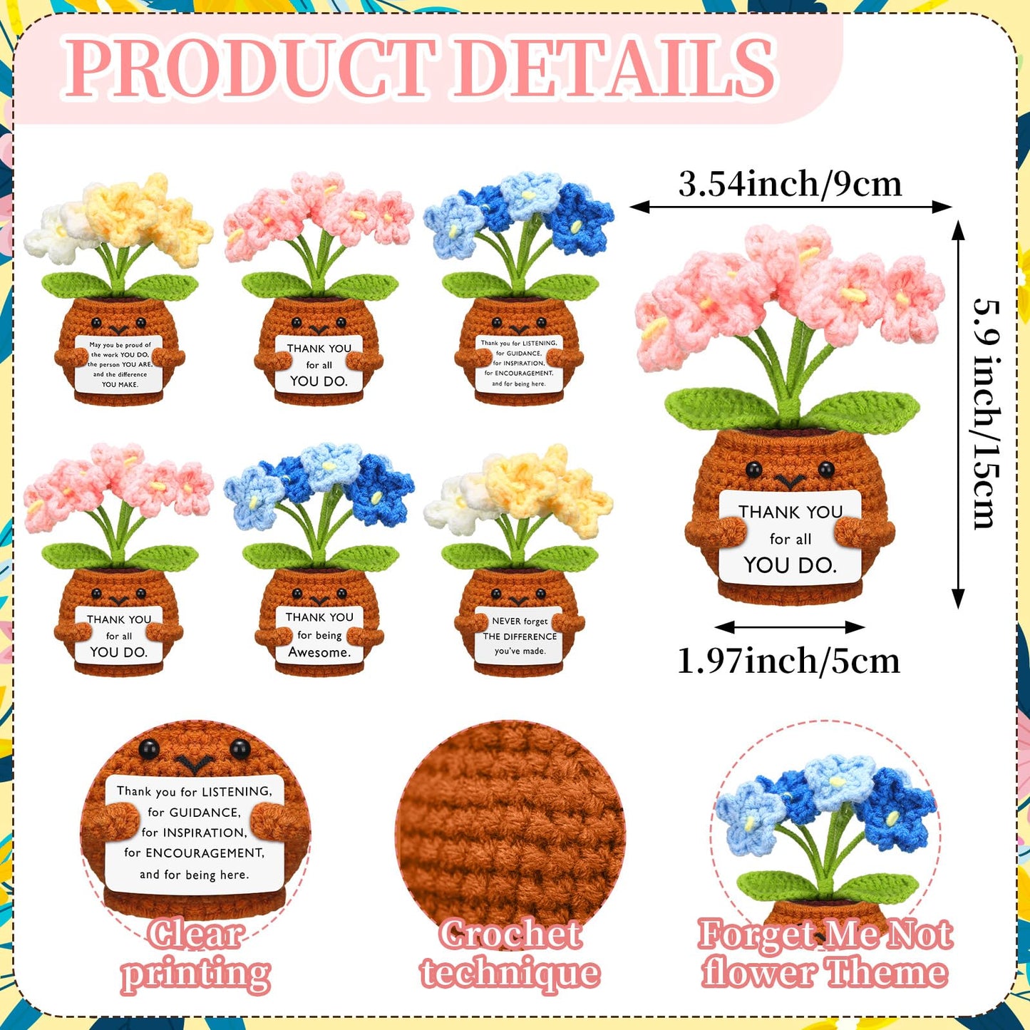 Wavwavw 6 Set Employee Appreciation Gifts Bulk, Gifts for Coworkers, Doll Crochet with Card Inspirational Journals with Retractable Bamboo Pens Thank You Keychains for Staff