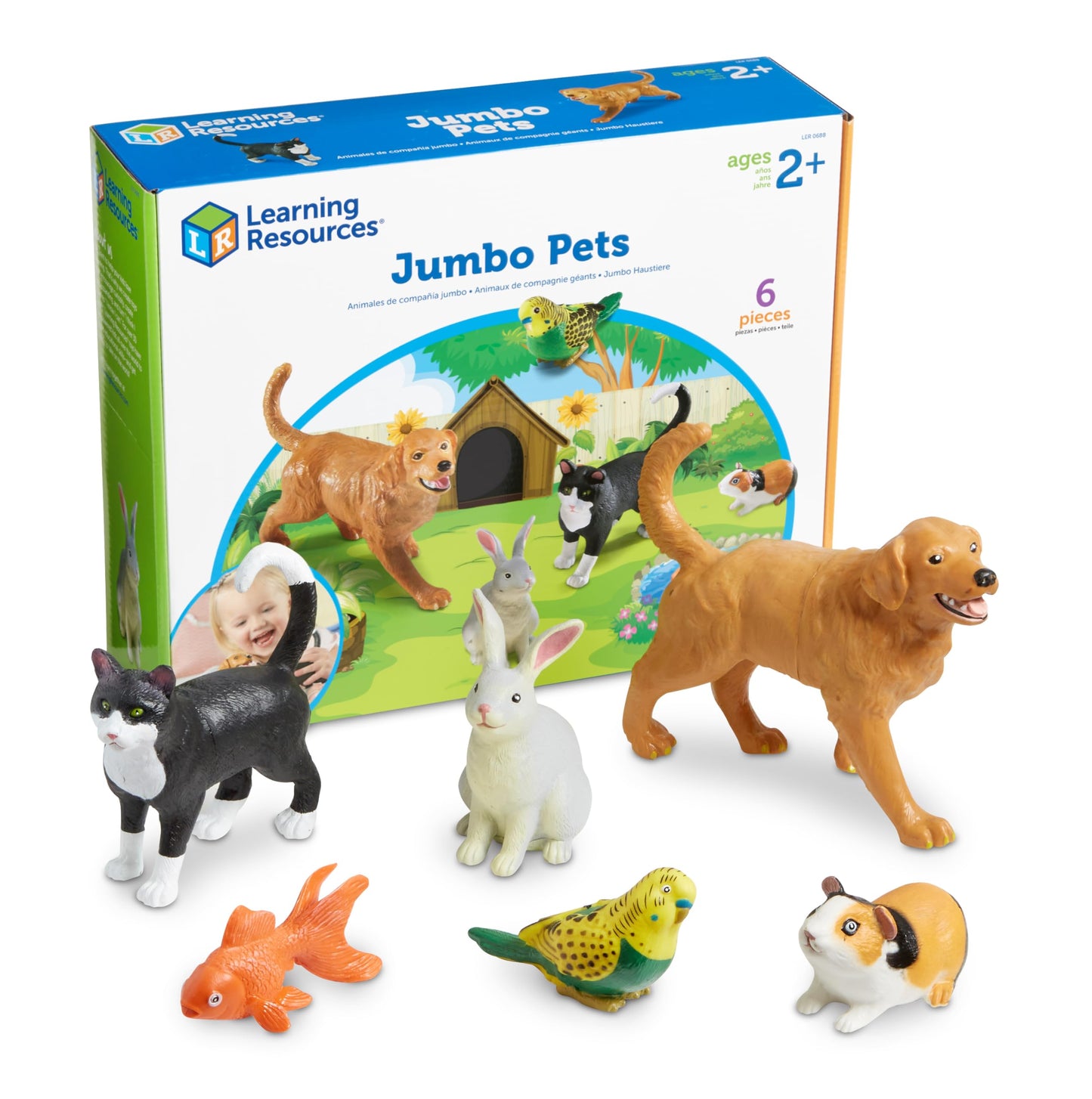 Learning Resources Jumbo Domestic Pets, Preschool Pet Toys, Classroom Desk Pets, 6 Animals, Ages 2+
