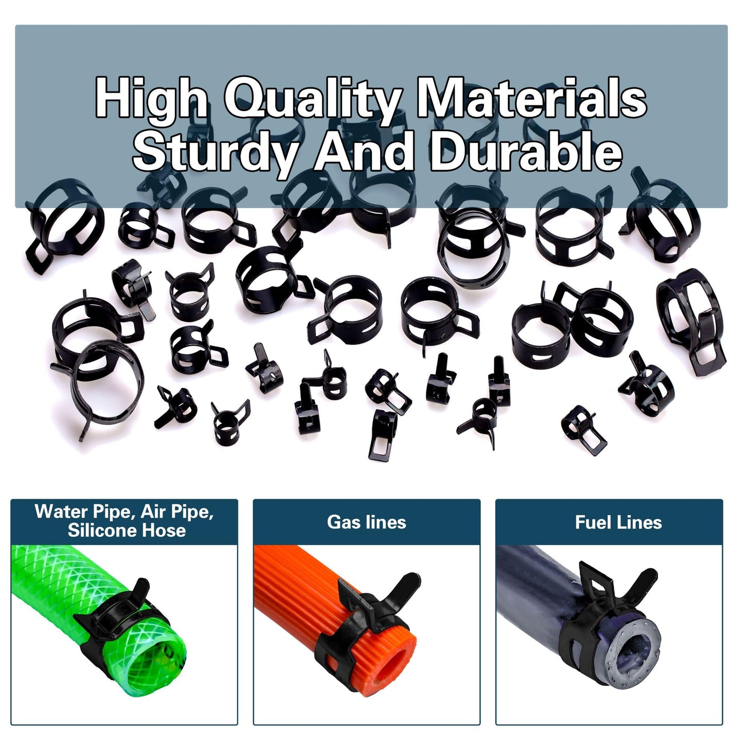 ASKWAY 340pcs Spring Pipe Clamps, With Spring Pipe Clamp Tools, 12 Sizes 6-22mm Spring Hose Clamps, Used To Fix Hose Interfaces In Automotive, Marine, Gardening, Industrial Applications