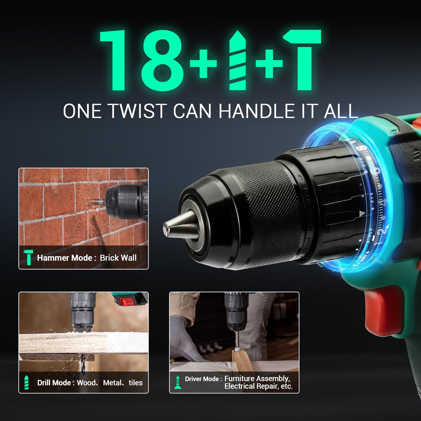 DCA 20V Brushless Hammer Drill Cordless, 492 in-lb Torque Impact Drill, 1/2" All-Metal Keyless Chuck,18+1+1, (0-450/0-1800RPM), 27000 IPM, Compact Design with 2.0Ah Battery & Charger,ADJZ2055i