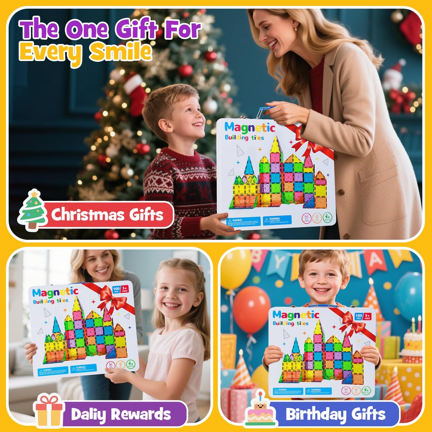 100-Piece Premium Magnetic Tiles Set with Luxury Metal Case, Jumbo Magnetic Building Blocks for Kids Ages 3-5 4-8, STEM Educational Toys, Montessori Sensory Toys, Ideal Gift for Toddler Boys & Girls