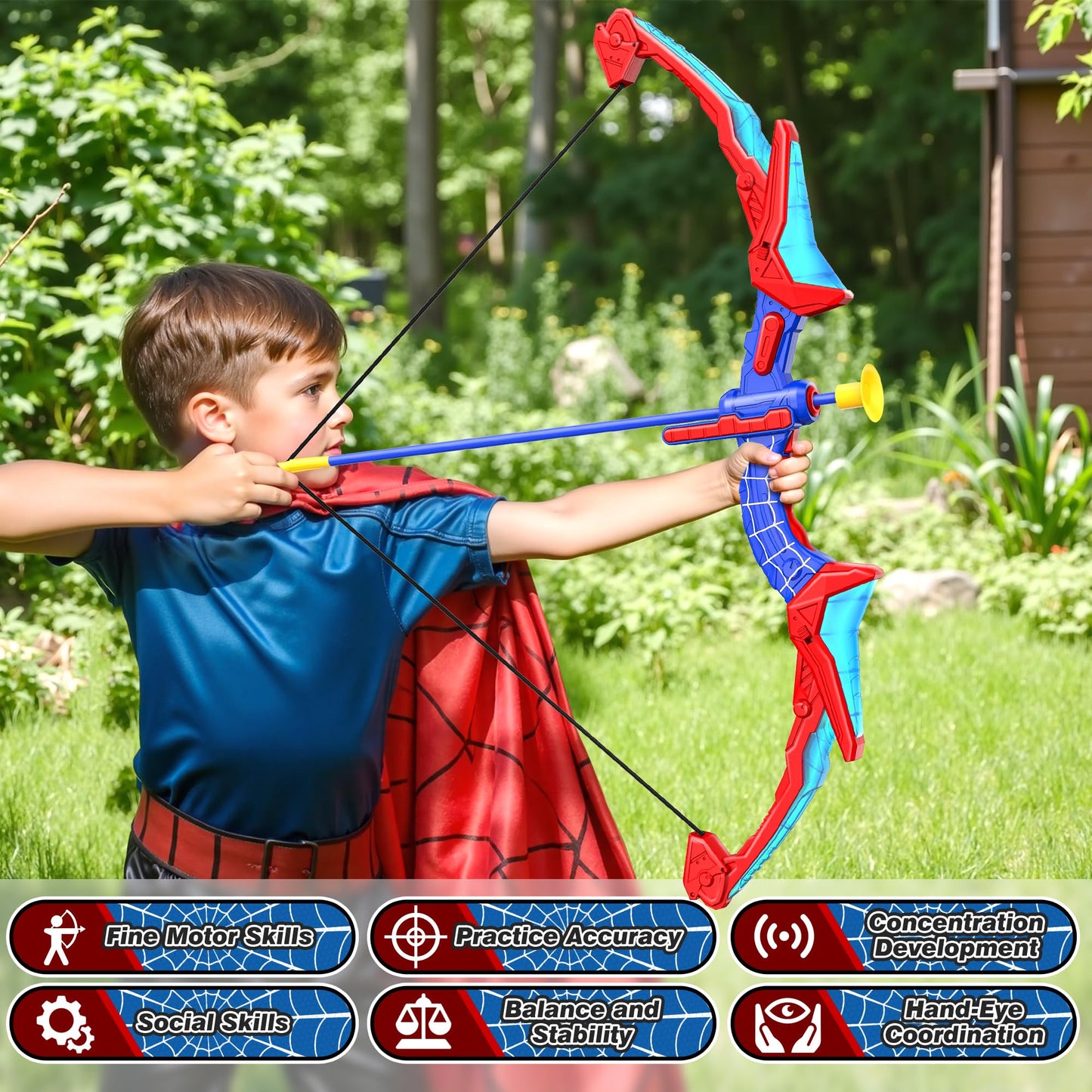 Bow and Arrow Set for Kids, LED Light Up Shooting Game with 7 Suction Cup Arrows, Quiver and Standing Net Lens Indoor Outdoor Birthday Gifts for Boys Age 4 5 6 7 8 9