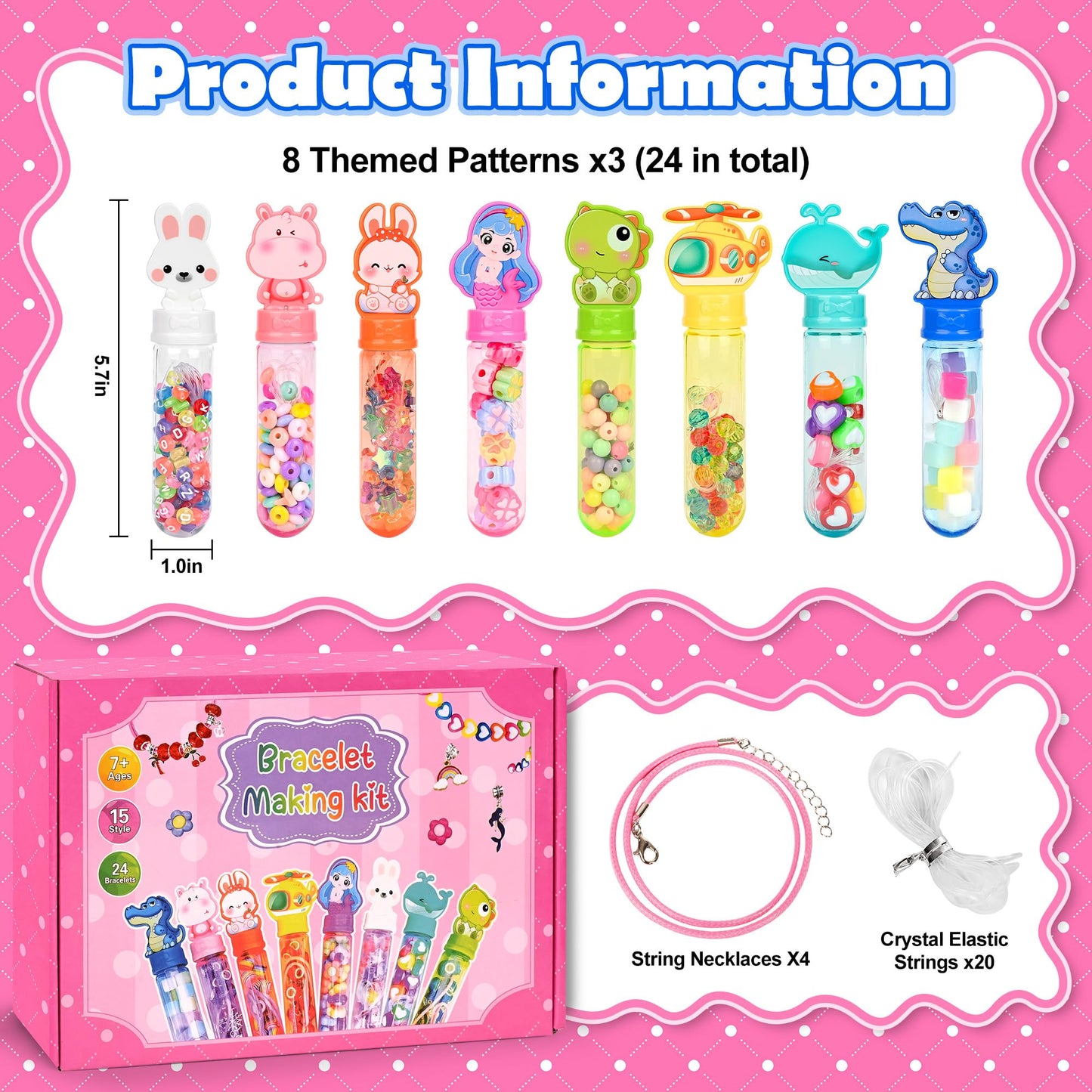 Ulema 24 Pack Return Gifts Charm Bracelet Jewelry Making Kit, Cartoon Arts Crafts Gifts Set, Can Inspires Imagination and Creativity, Goodie Bags Stuffers, Classroom Prize, Birthday Gift for Women.