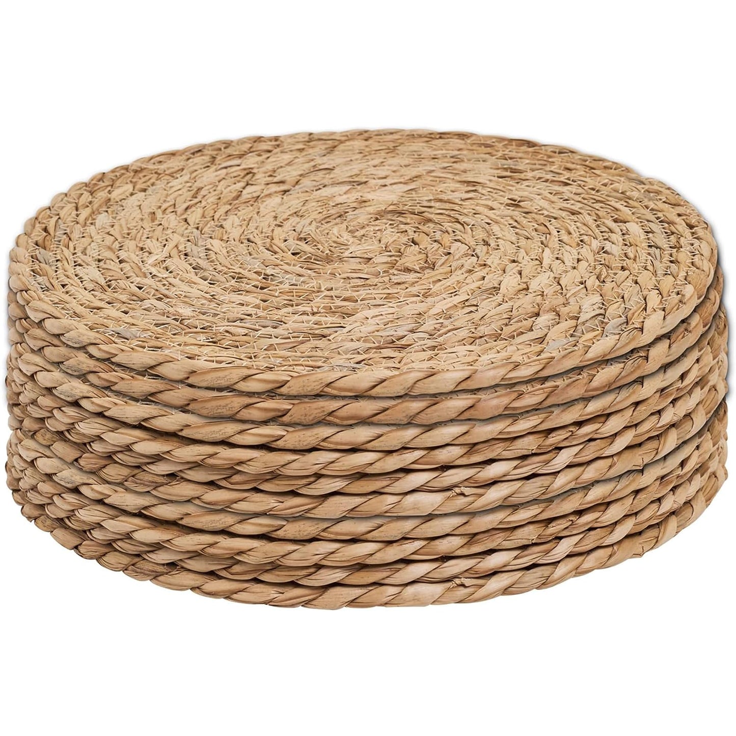Defined Deco Woven Placemats Set of 10, 13.5" Round Rattan Placemats, Natural Hand-Woven Water Hyacinth, Farmhouse Weave Rustic Braided Wicker Table Mats for Dining Table, Home, Wedding