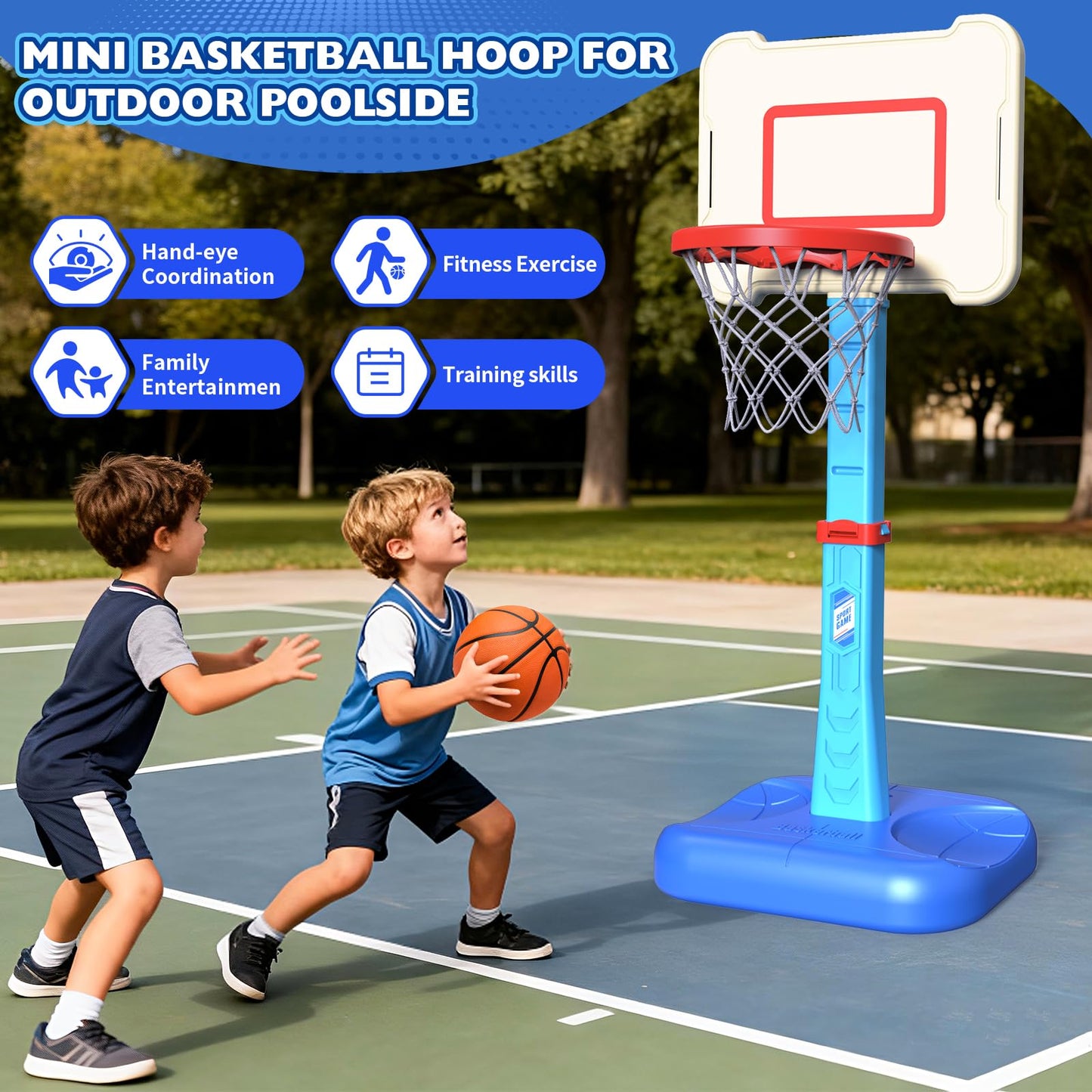 ShyLizard Toddler Basketball Hoop Indoor, Height Adjustable Poolside Basketball Hoop