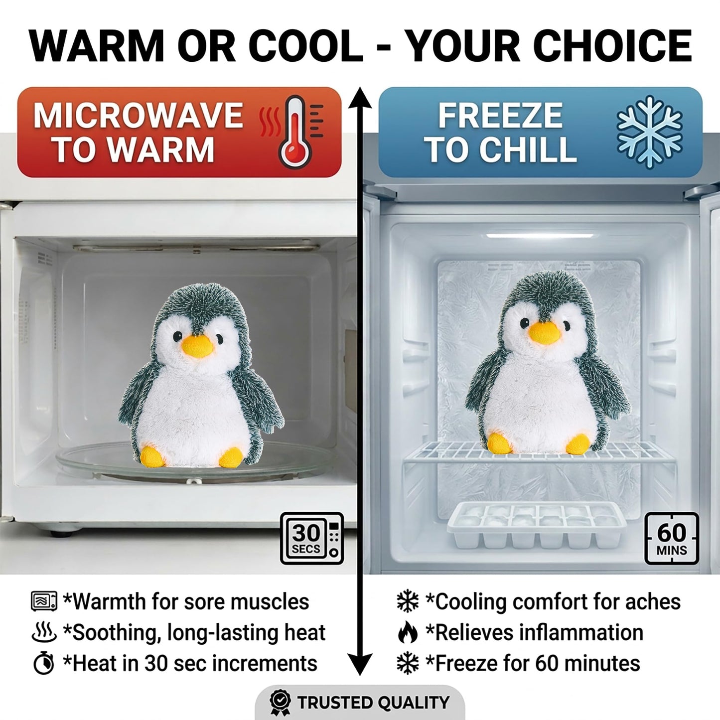 Warm Pals - Peppy Penguin - 1.5lbs - Cozy Microwavable Lavender Scented Plush Toys - Heated Stuffed Animal - Heatable Coolable Bedtime Comfort Plushie