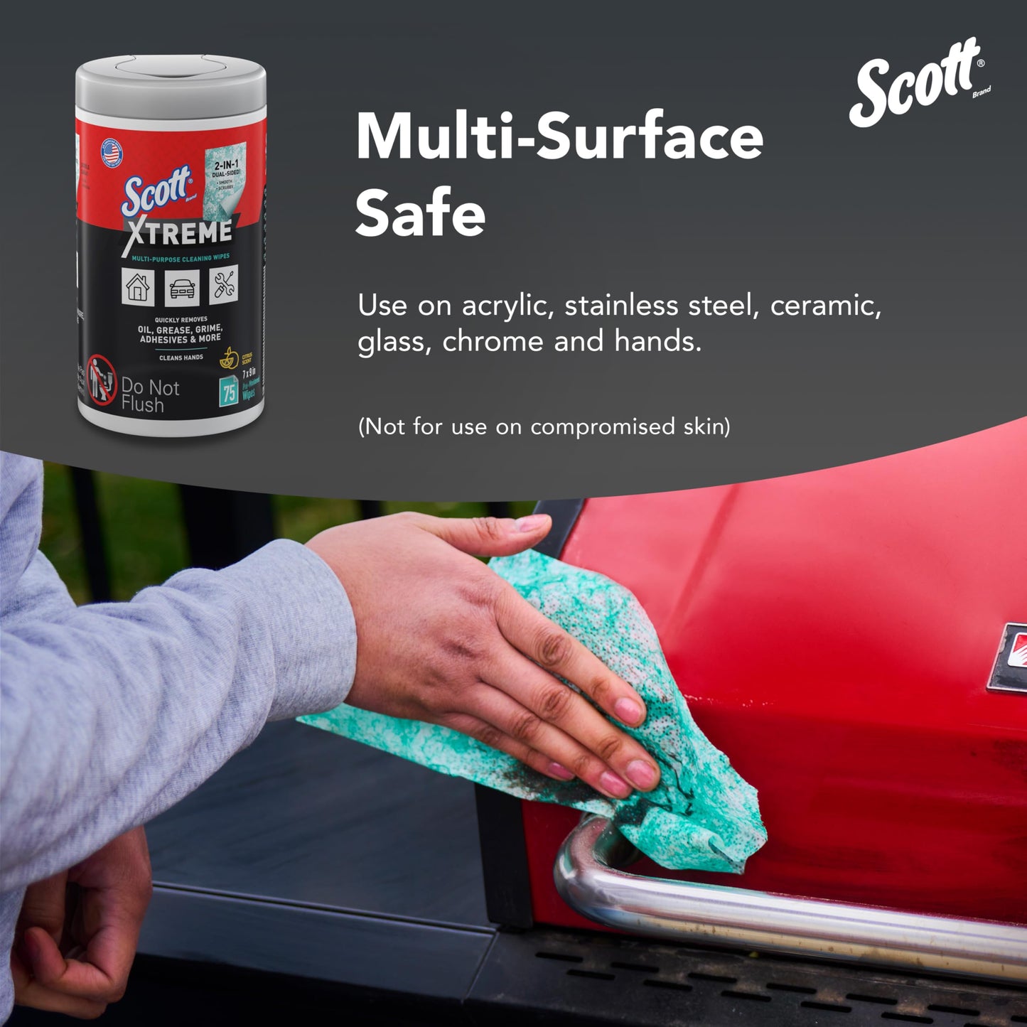 Scott Shop Original Xtreme Multi-Purpose Cleaning Wipes (54591), Heavy Duty Textured Extreme Clean Wiper with Citrus Scent, 9"x7" Wipe (6 Canisters of 75 Sheets, 450 Sheet Total)