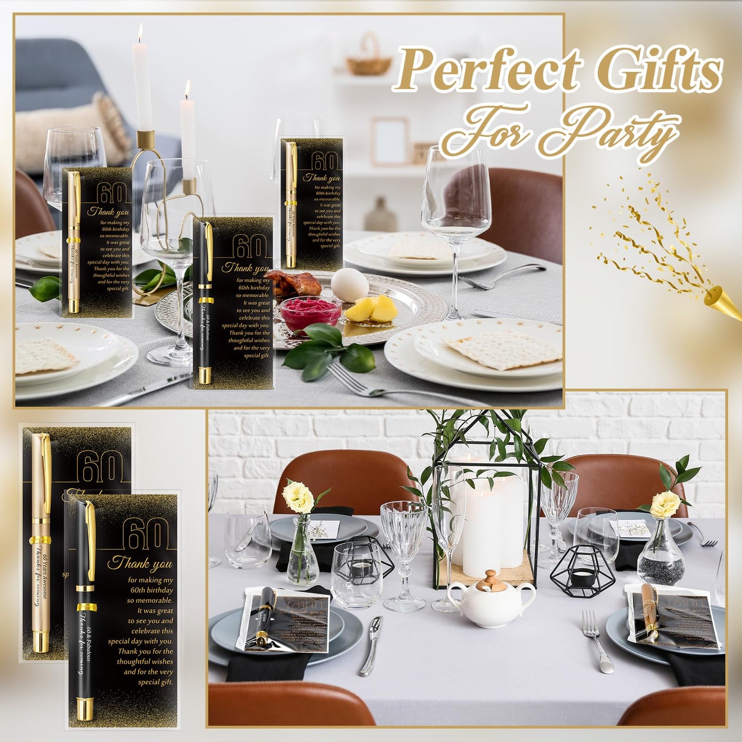Feifeiya 50 Set 60th Birthday Party Favor for Guest Anniversary Party Favor with Black and Gold Ballpoint Pens and Thank You Cards for Women Men Birthday Anniversary Appreciation Gifts