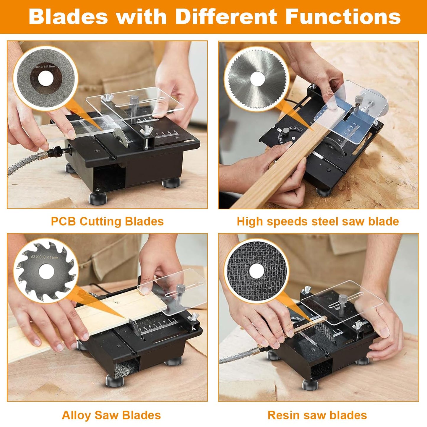 Mini Table Saw, M-T Multi-Functional Desktop Portable Table Saw for Crafts with Adjustable Speed & Angle, All-in-One Cutting, Sanding, Engraving & Drilling Tool for Wood, Acrylic, Plastic, PCB