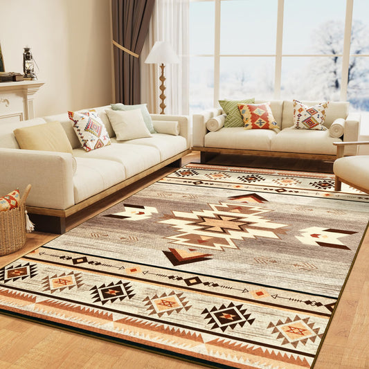 B BENRON Western Rugs for Living Room, Non Slip Rustic Rug for Bedroom Dining Table Kitchen, Washable Aesthetic Area Rugs for Home Decor, 5ft x 7ft, Warm Beige