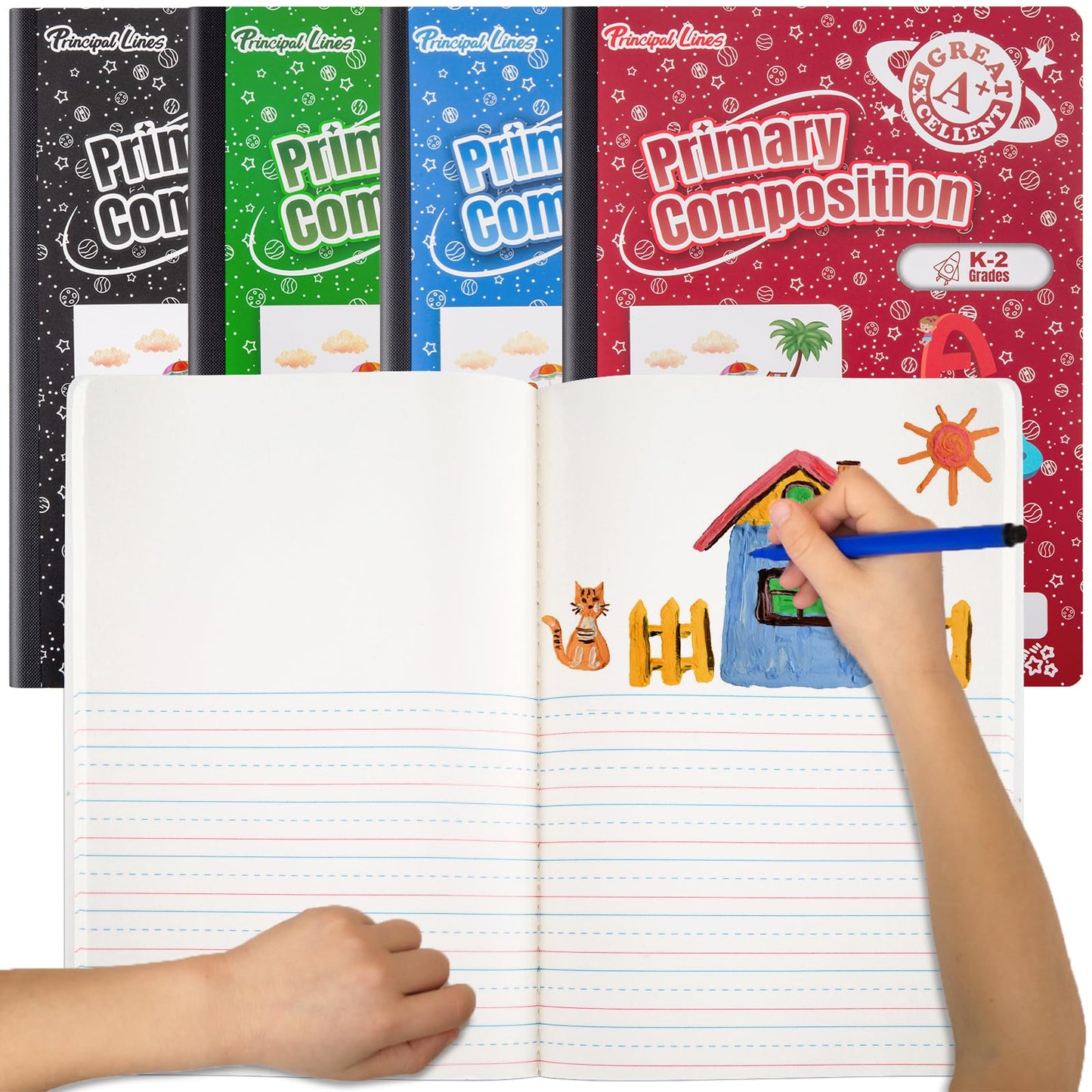 Principal Lines 24 Pack Primary Composition Notebook K-2, Primary Ruled Journal, Draw and Write Journal for Kids, Notebook School Supplies for Students, Hard Cover, 200 Pages(100 Sheets)